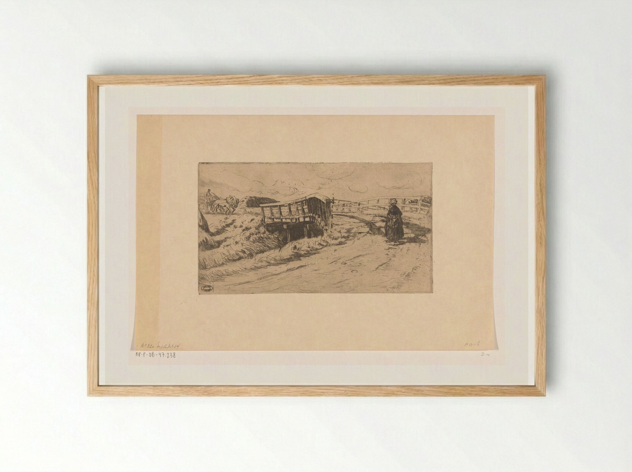 Landweg met brug - Pieter Dupont - Framed Print Wood