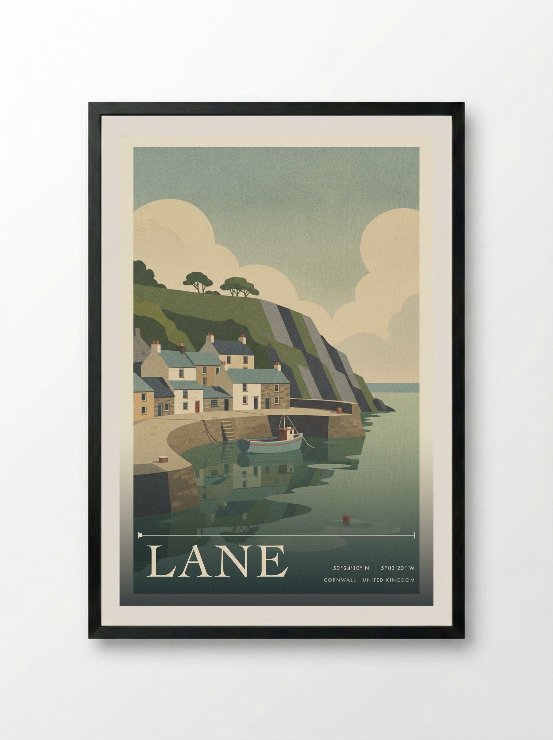 Lane Cornwall United Kingdom Travel Poster - Framed Print Black