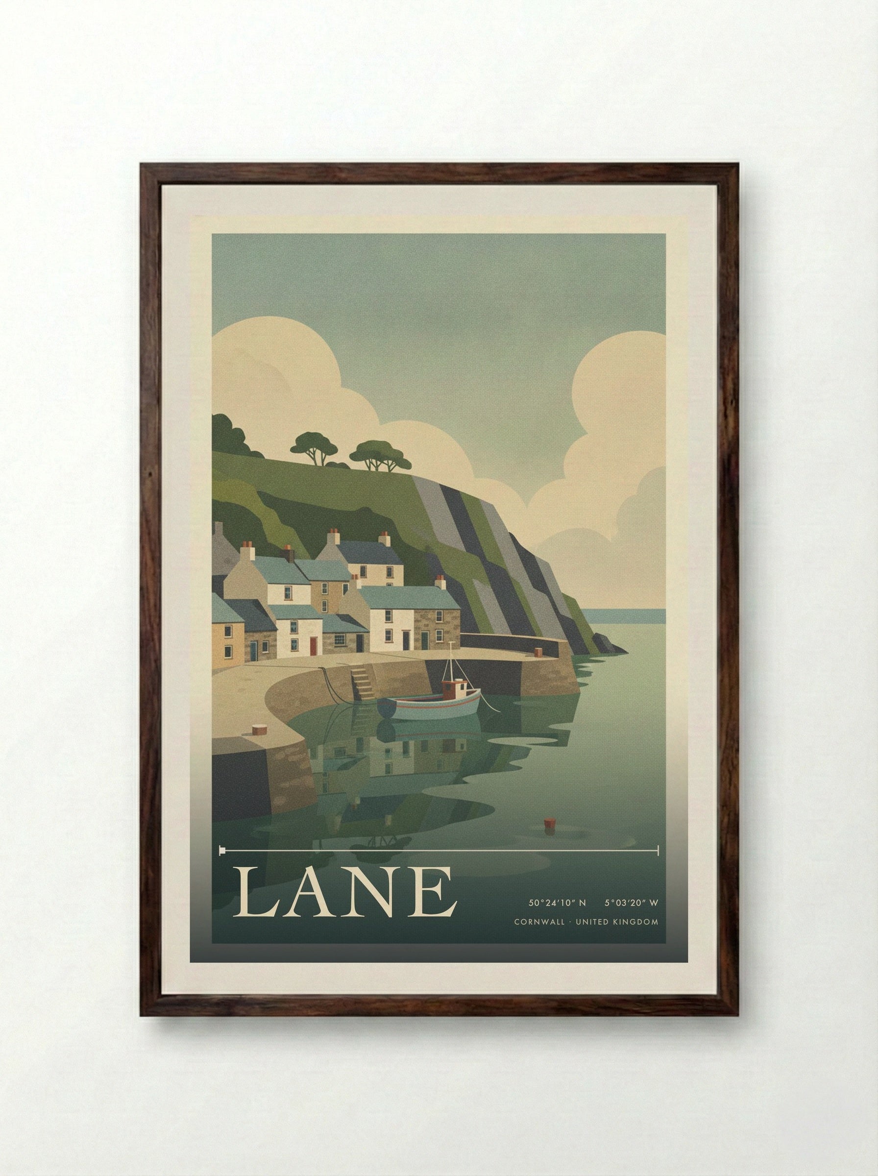 Lane Cornwall United Kingdom Travel Poster - Framed Print Dark Wood