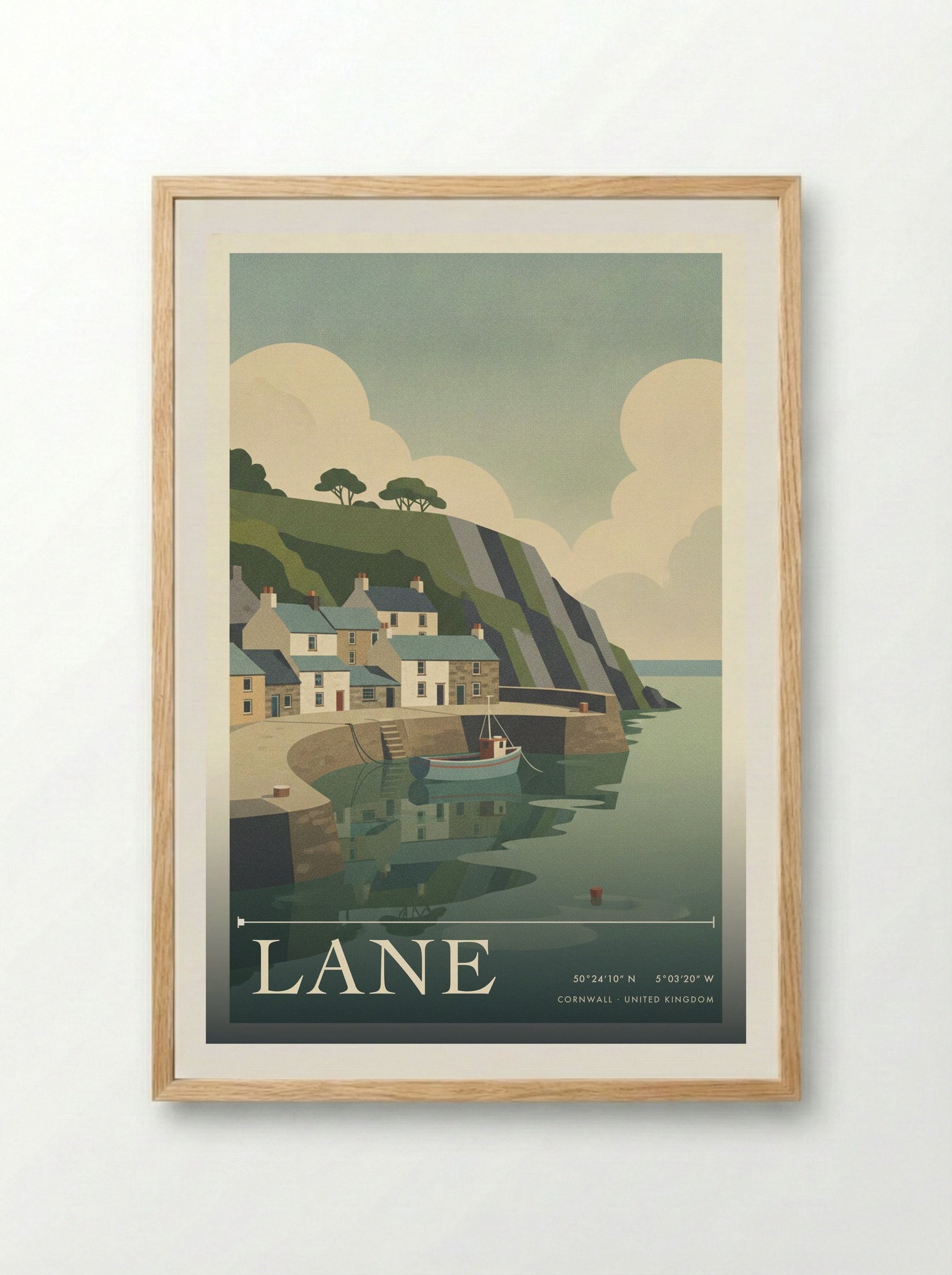 Lane Cornwall United Kingdom Travel Poster - Framed Print Wood