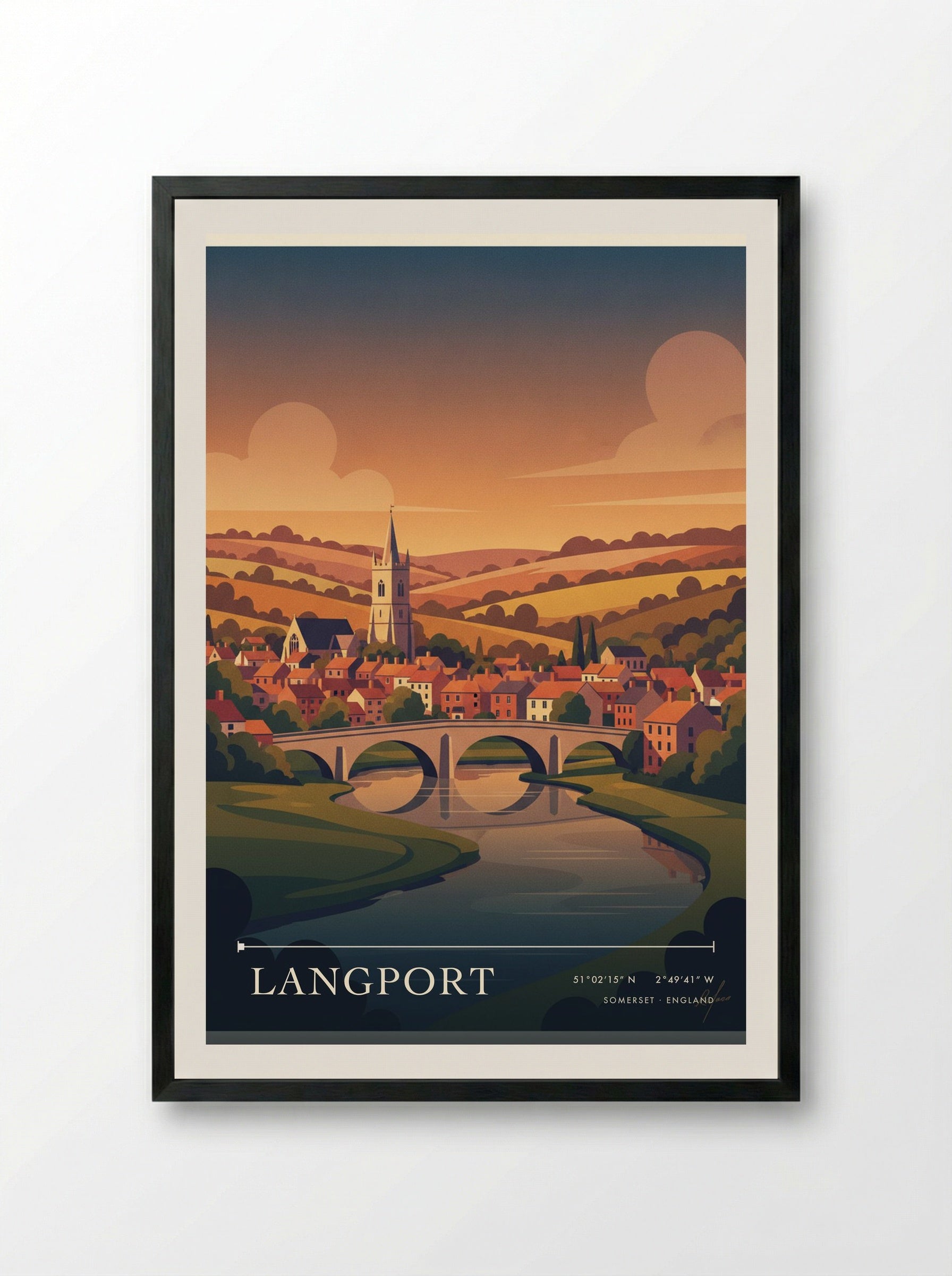 Langport Somerset England Travel Poster - Framed Print Black