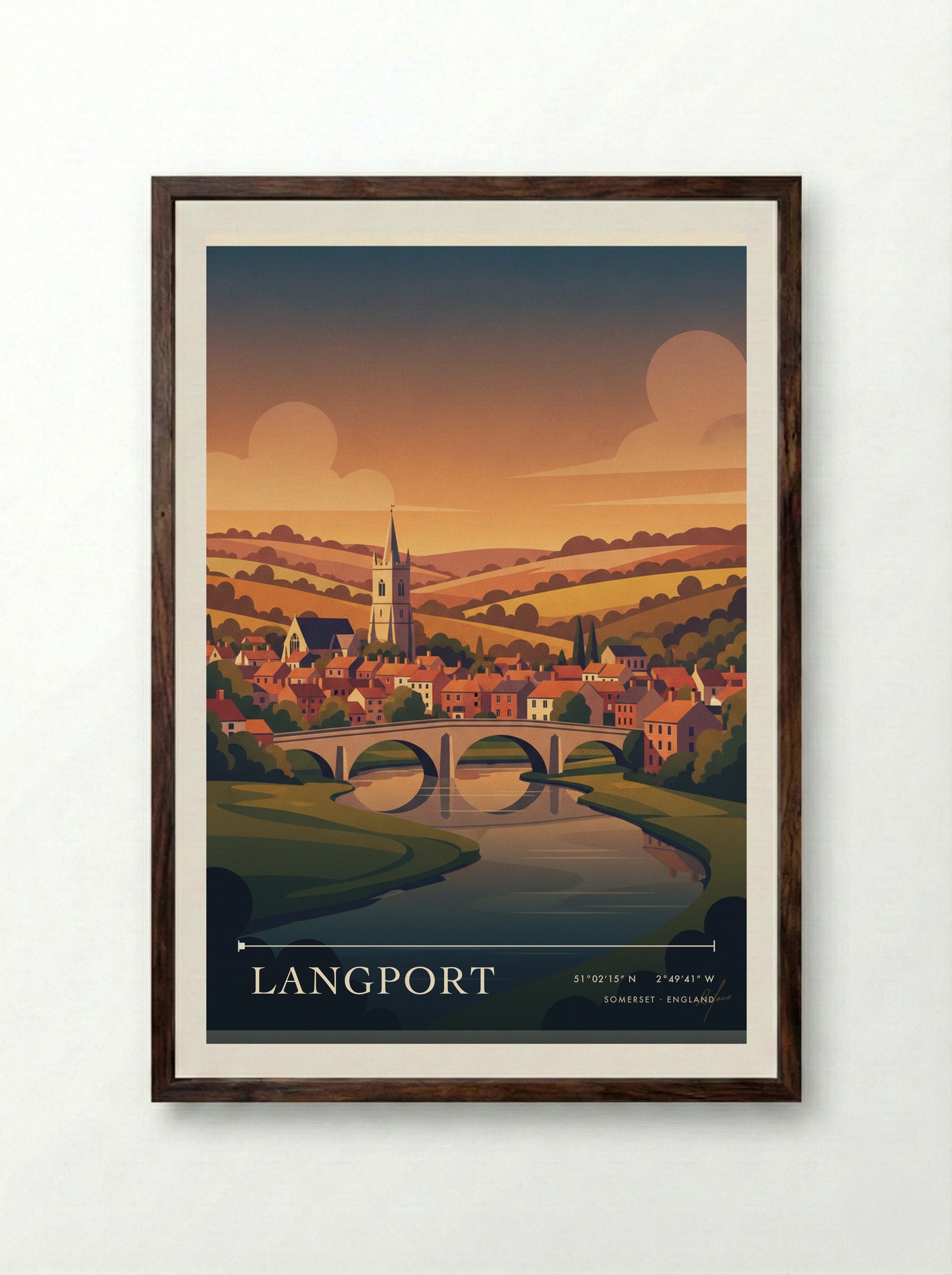 Langport Somerset England Travel Poster - Framed Print Dark Wood
