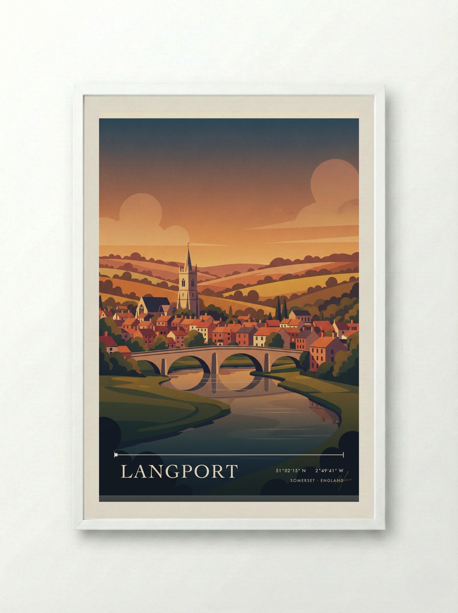 Langport Somerset England Travel Poster - Framed Print White