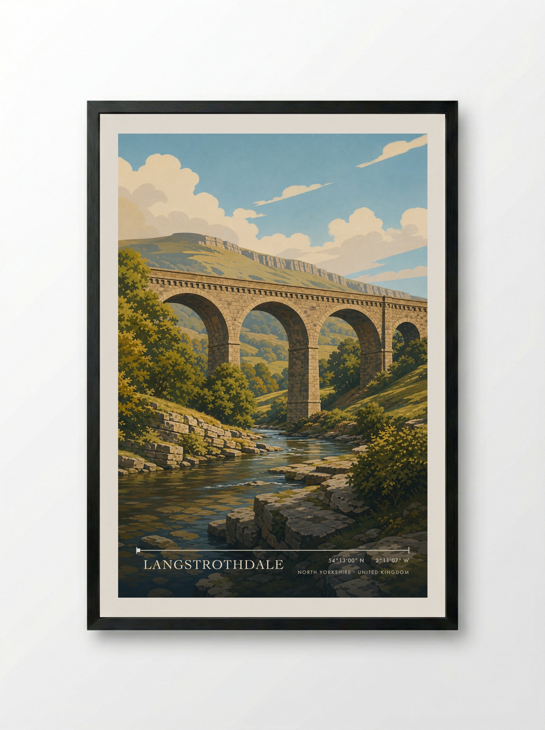 Langstrothdale North Yorkshire United Kingdom Travel Poster - Framed Print Black