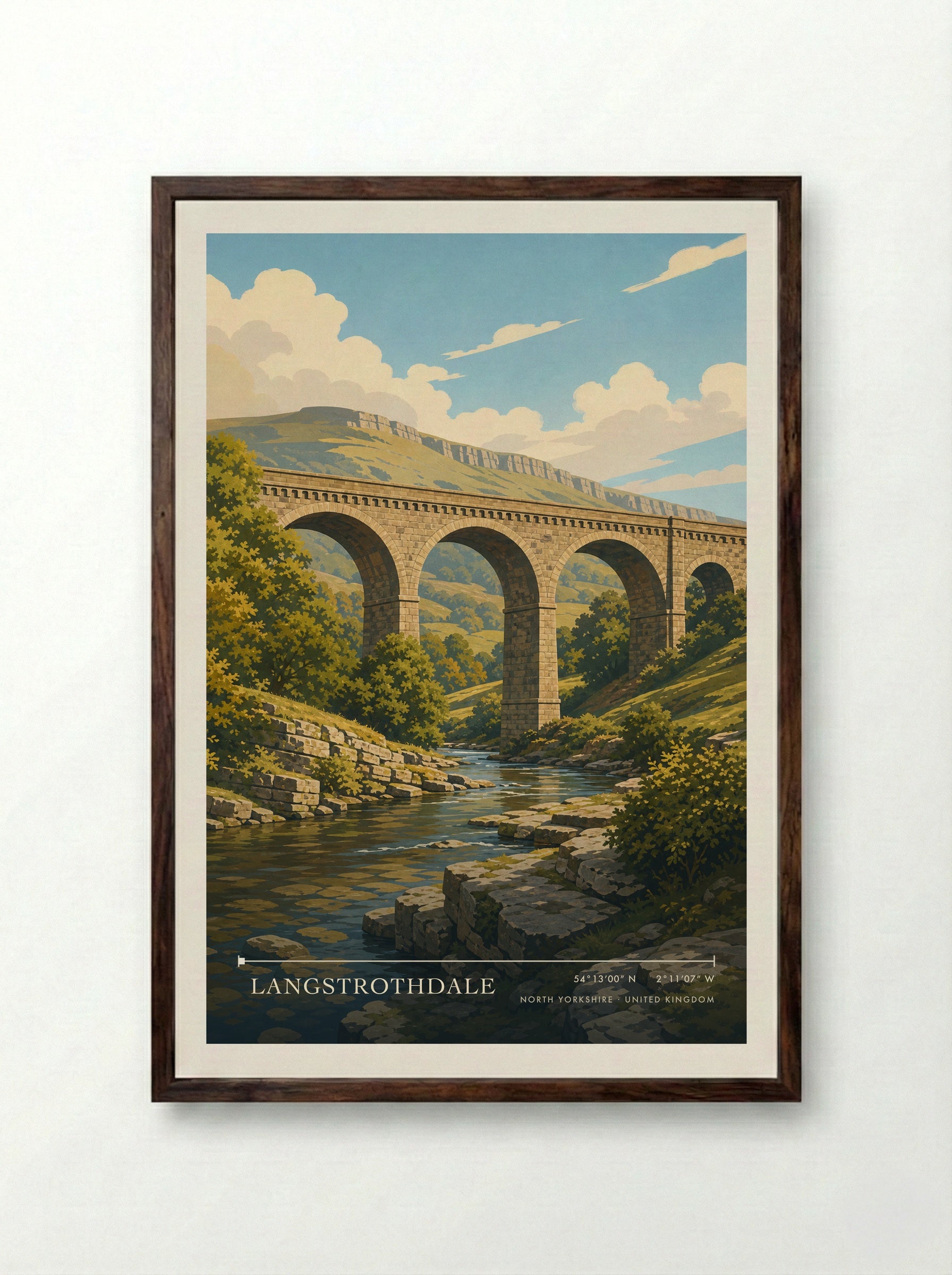 Langstrothdale North Yorkshire United Kingdom Travel Poster - Framed Print Dark Wood