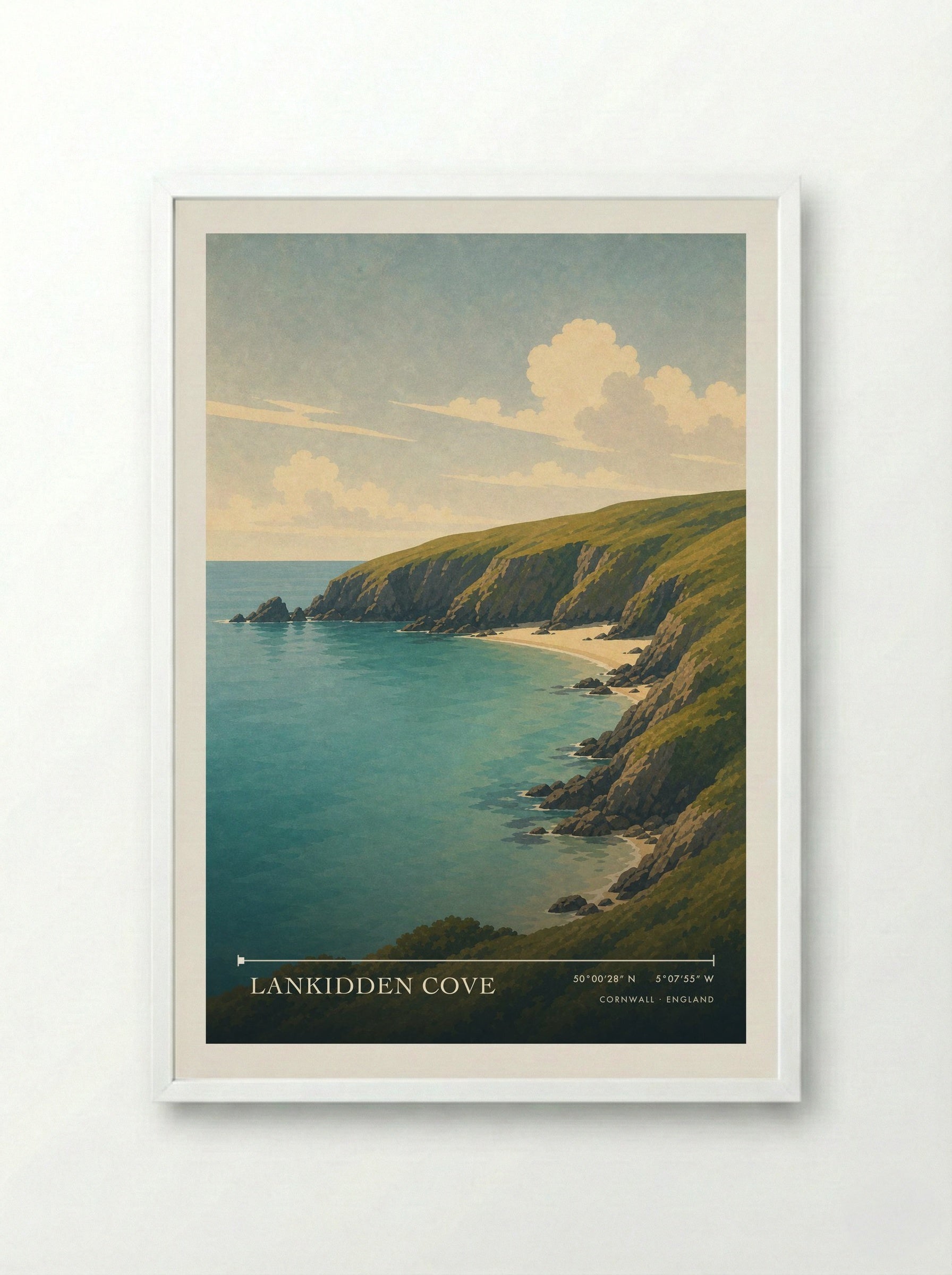 Lankidden Cove Cornwall England Travel Poster - Framed Print White