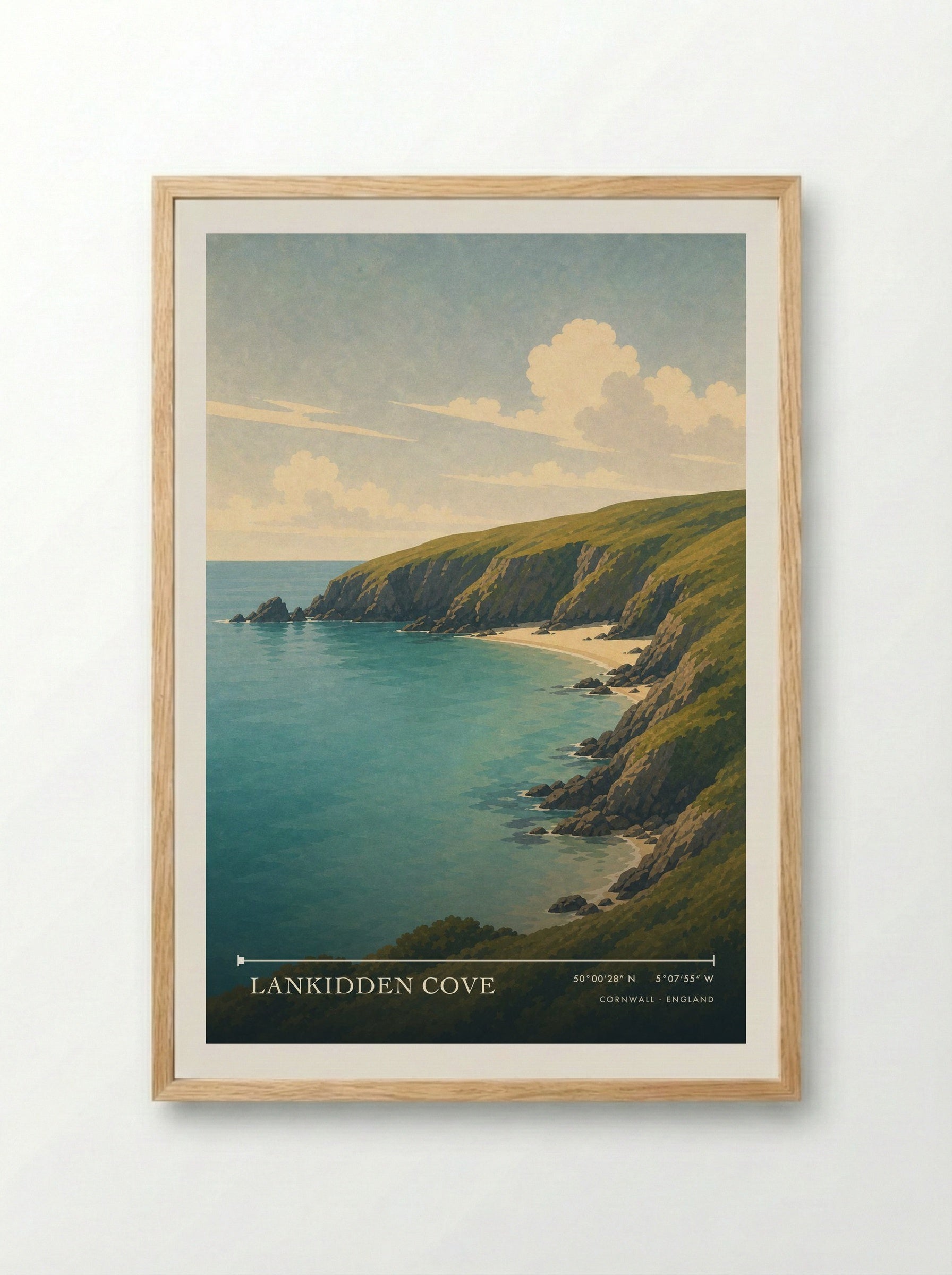 Lankidden Cove Cornwall England Travel Poster - Framed Print Wood