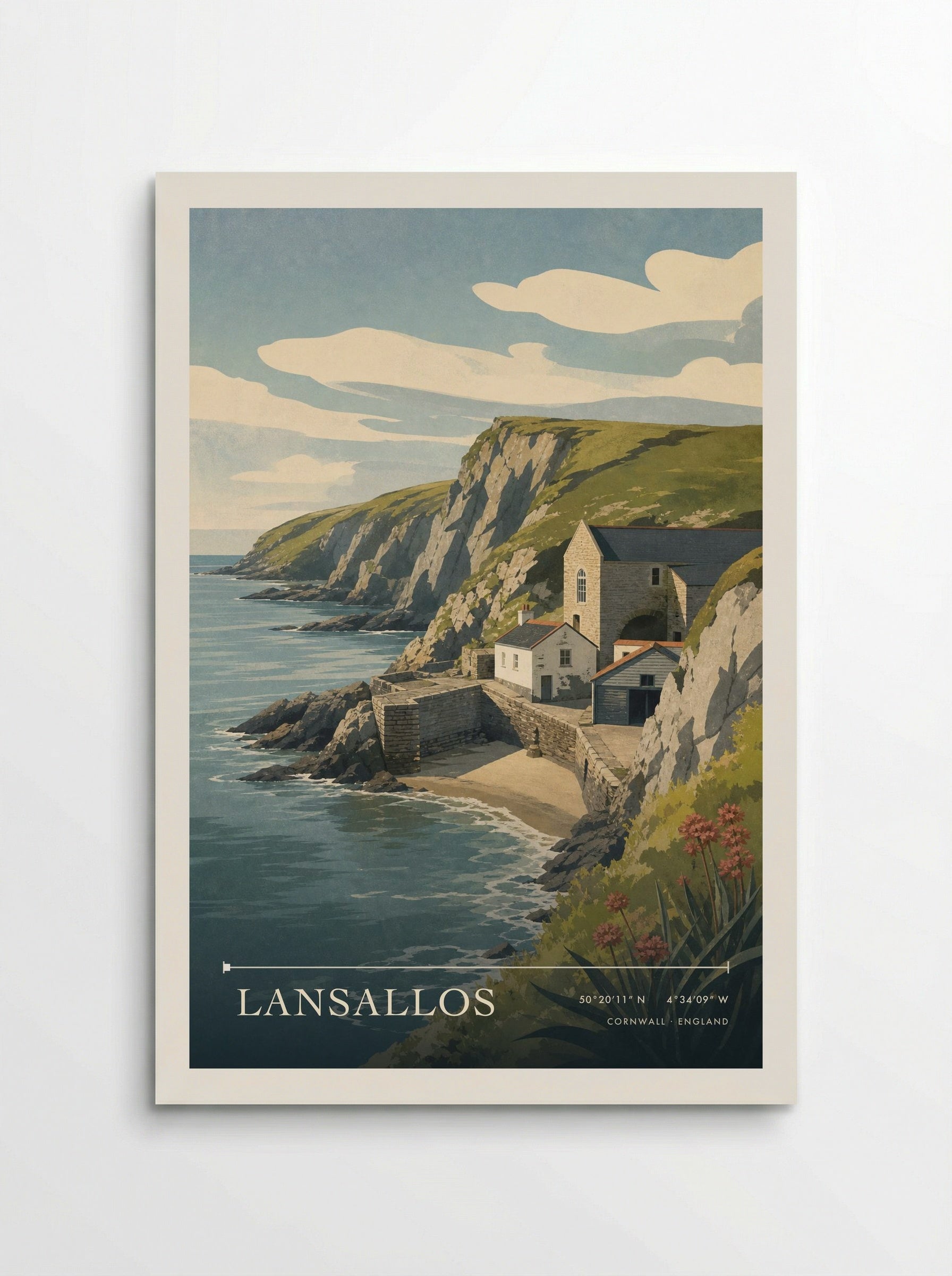 Lansallos Cornwall England Travel Poster - Poster