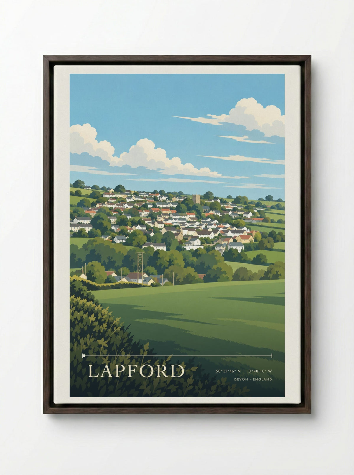 Lapford, Devon | Travel Poster - Framed Canvas Dark Wood