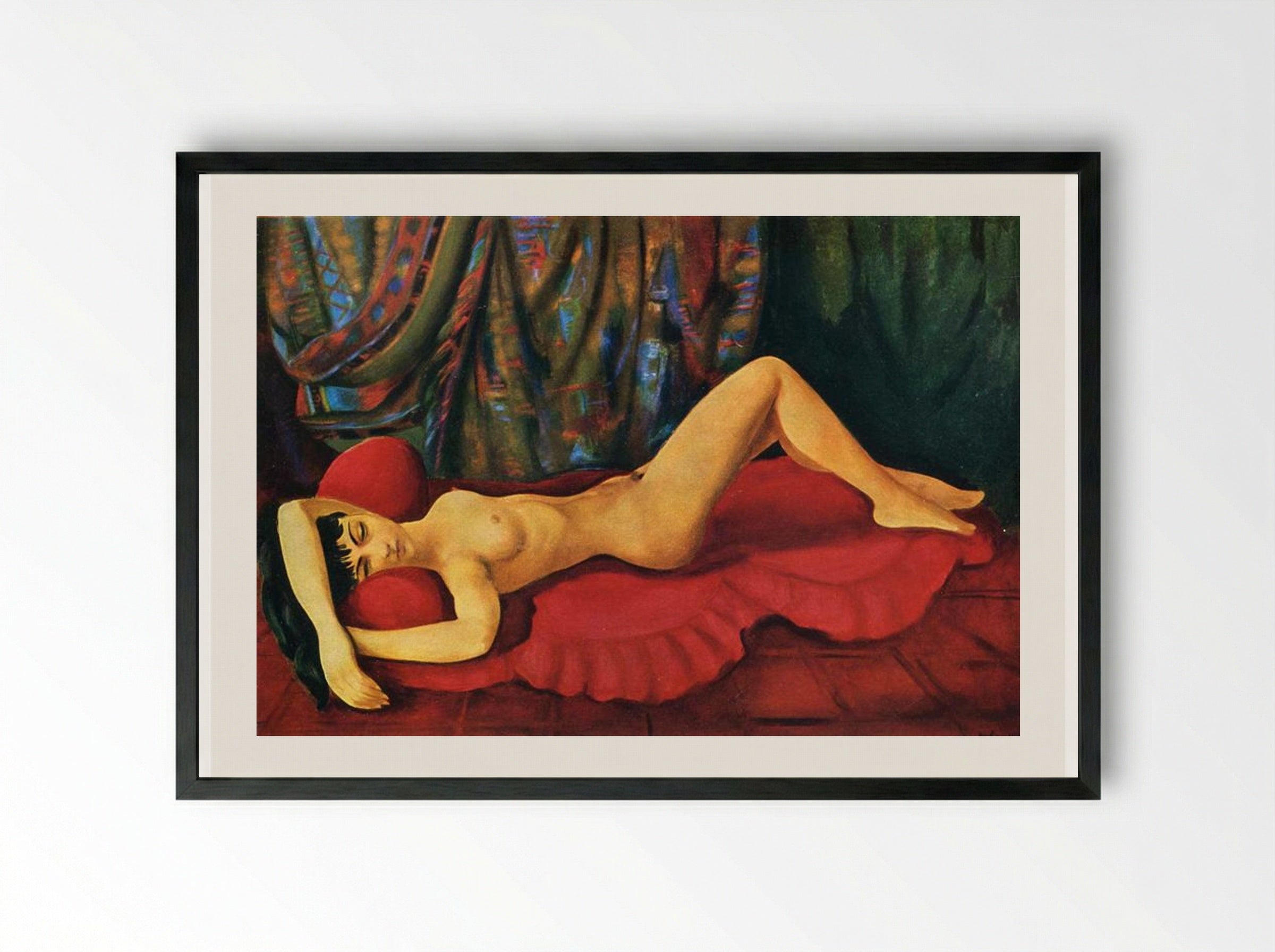 Large Nude Josan on Red Couch - Moïse Kisling - Framed Print Black