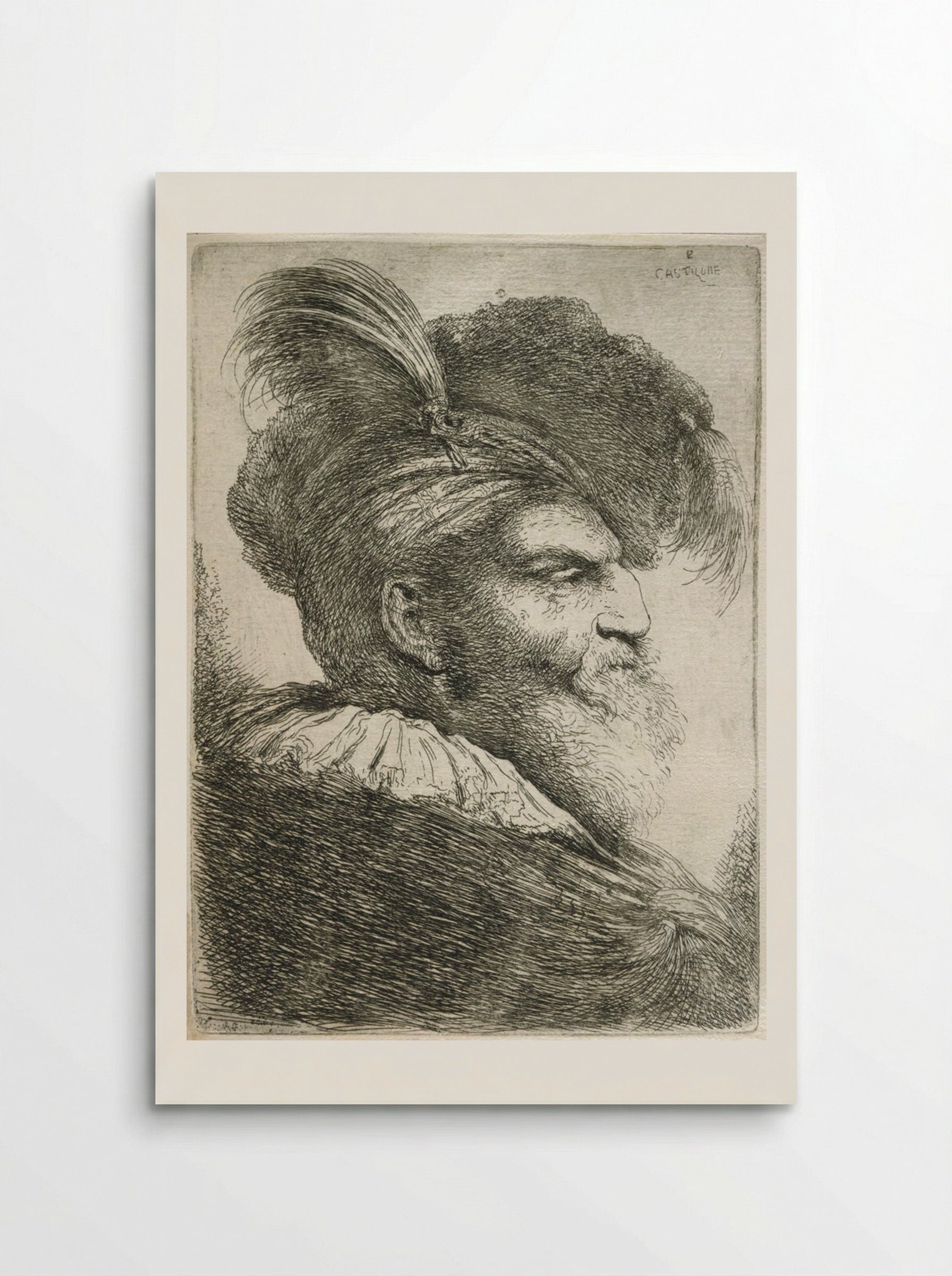 Large Study of a Head in Oriental Headdress - Giovanni Benedetto Castiglione - Poster