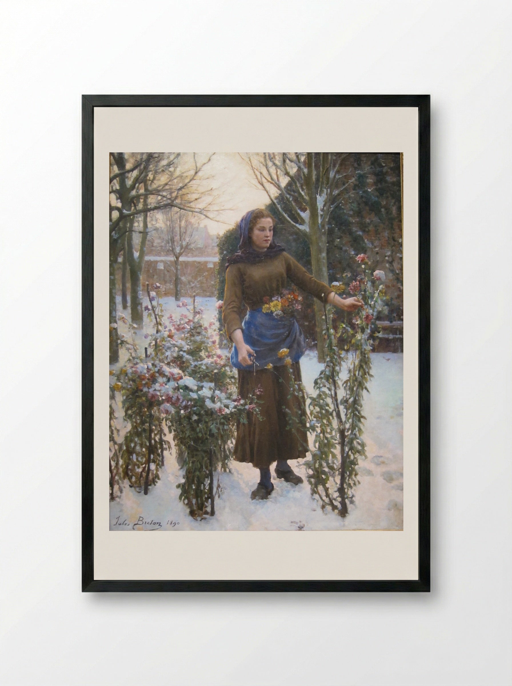 Last Flowers - Jules Breton - Framed Print Black