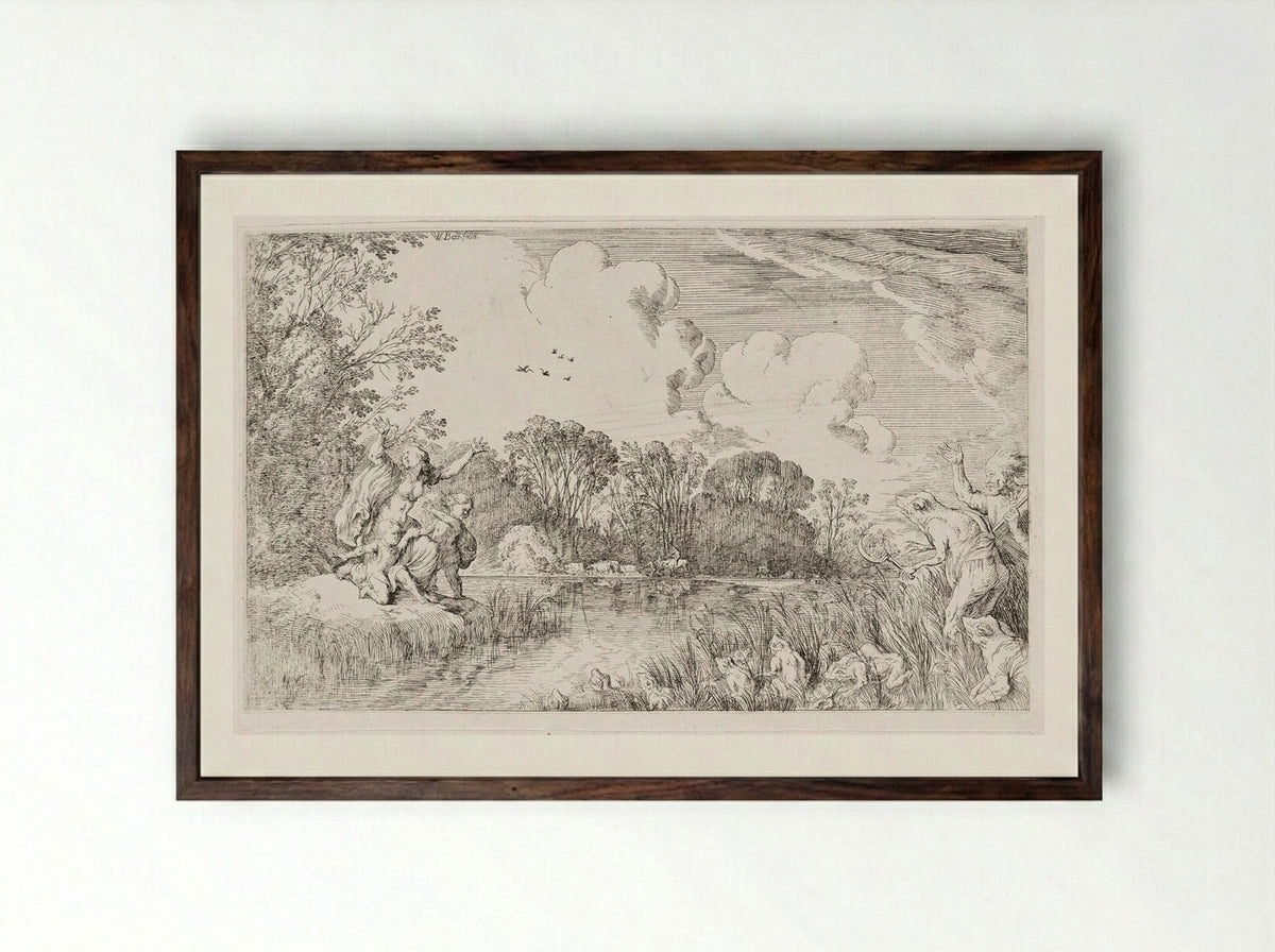 Latona Transforms the Lycian Peasants into Frogs - Johann Wilhelm Baur - Framed Print Dark Wood
