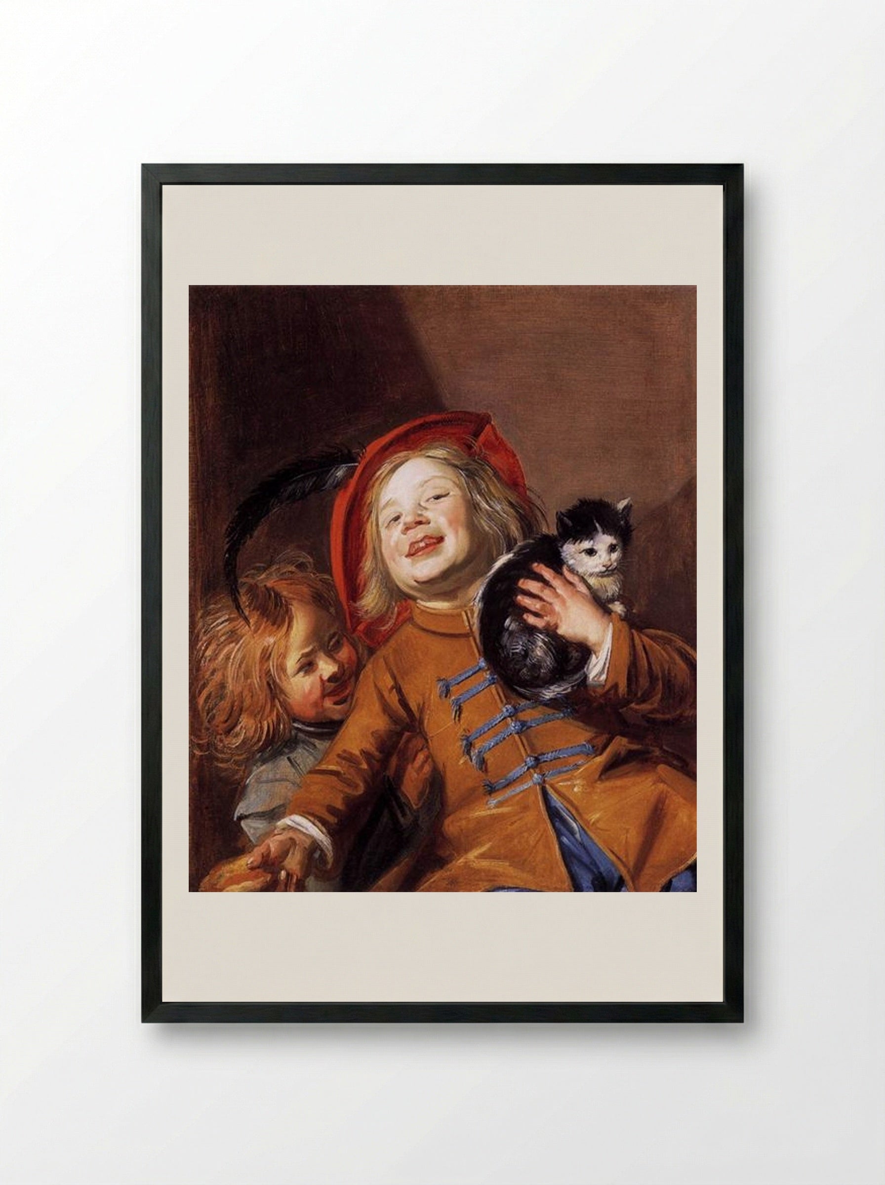 Laughing Children with a Cat - Judith Leyster - Framed Print Black