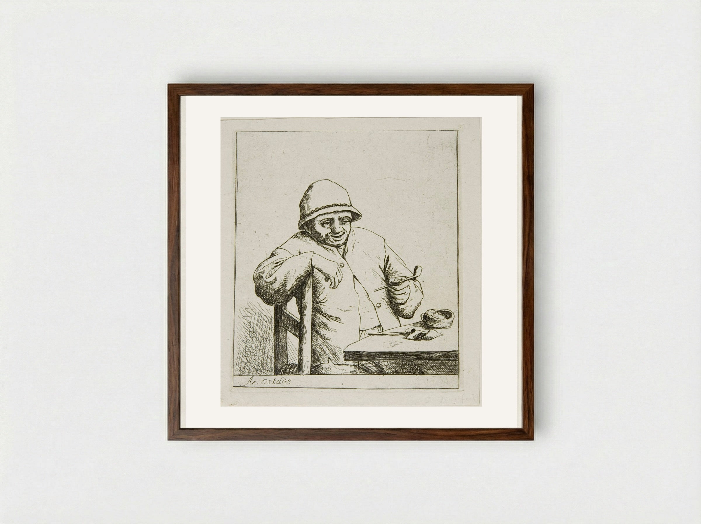Laughing Smoker - David Deuchar - Framed Print Dark Wood