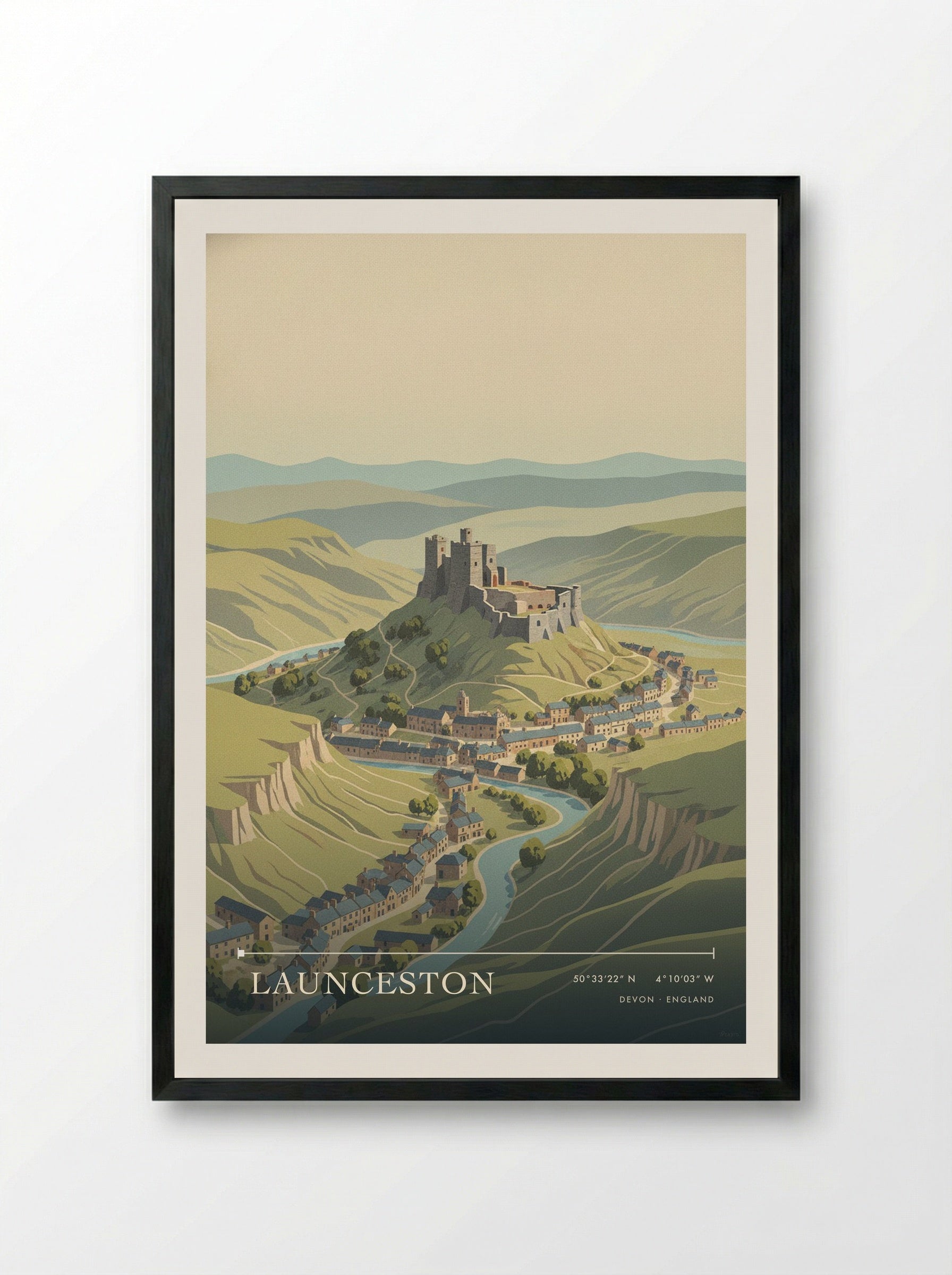 Launceston Devon England Travel Poster - Framed Print Black