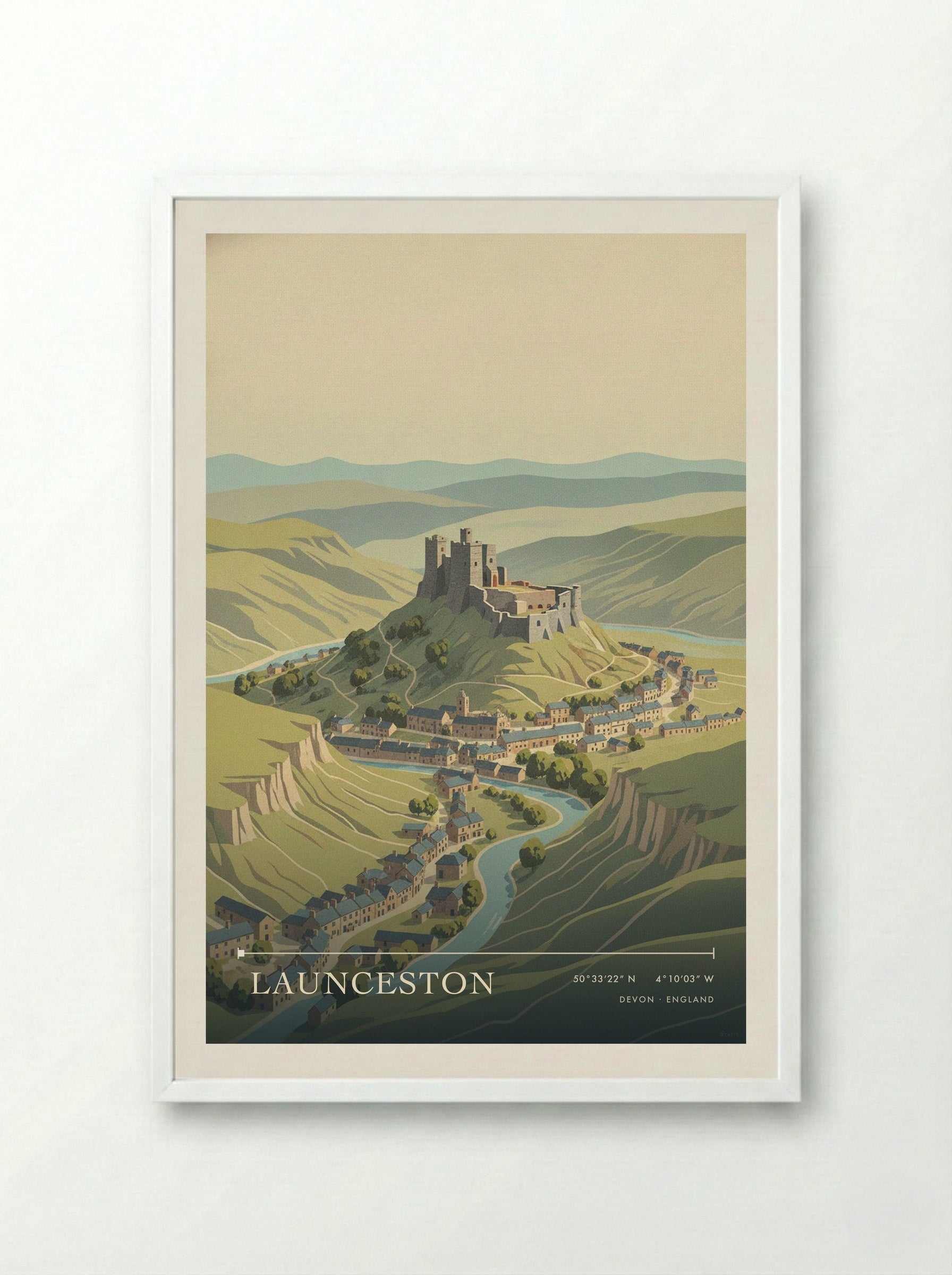 Launceston Devon England Travel Poster - Framed Print White