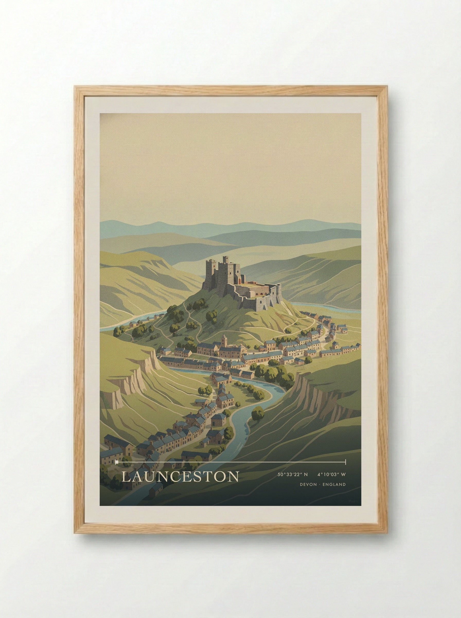 Launceston Devon England Travel Poster - Framed Print Wood
