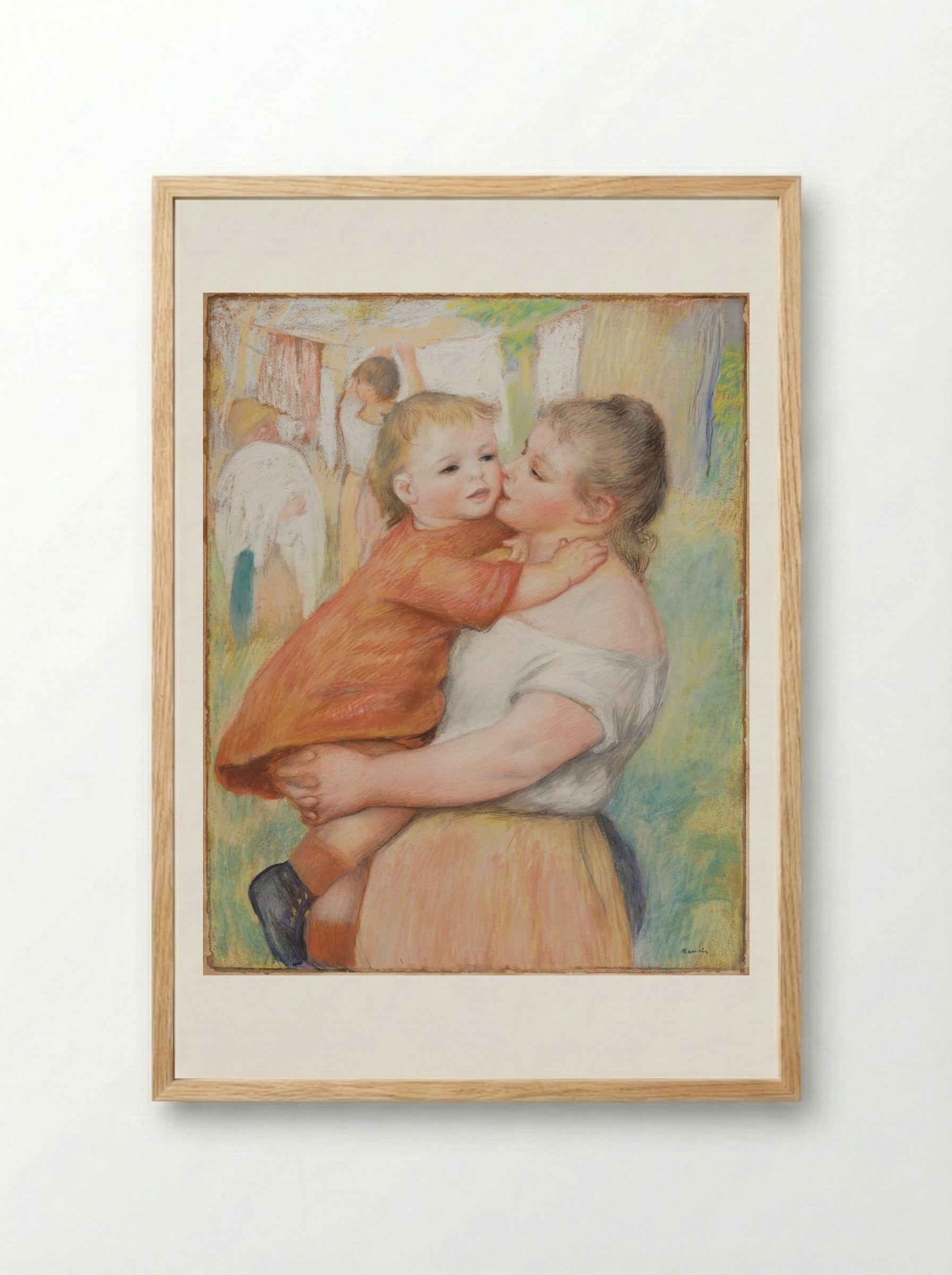 Laundress and Her Child (Aline and Pierre) - Pierre-Auguste Renoir - Framed Print Wood