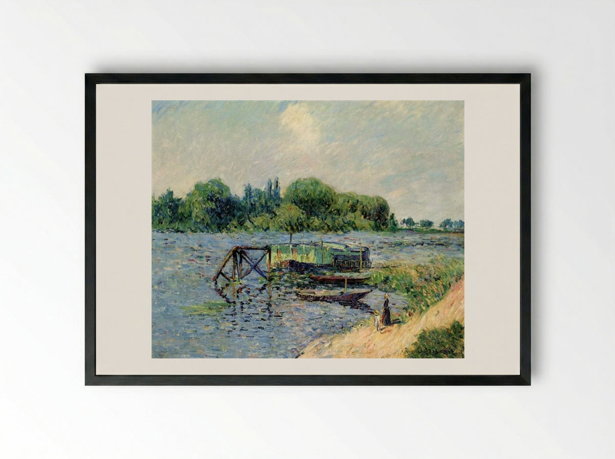 Laundry on the Seine at Herblay - Gustave Loiseau - Framed Print Black