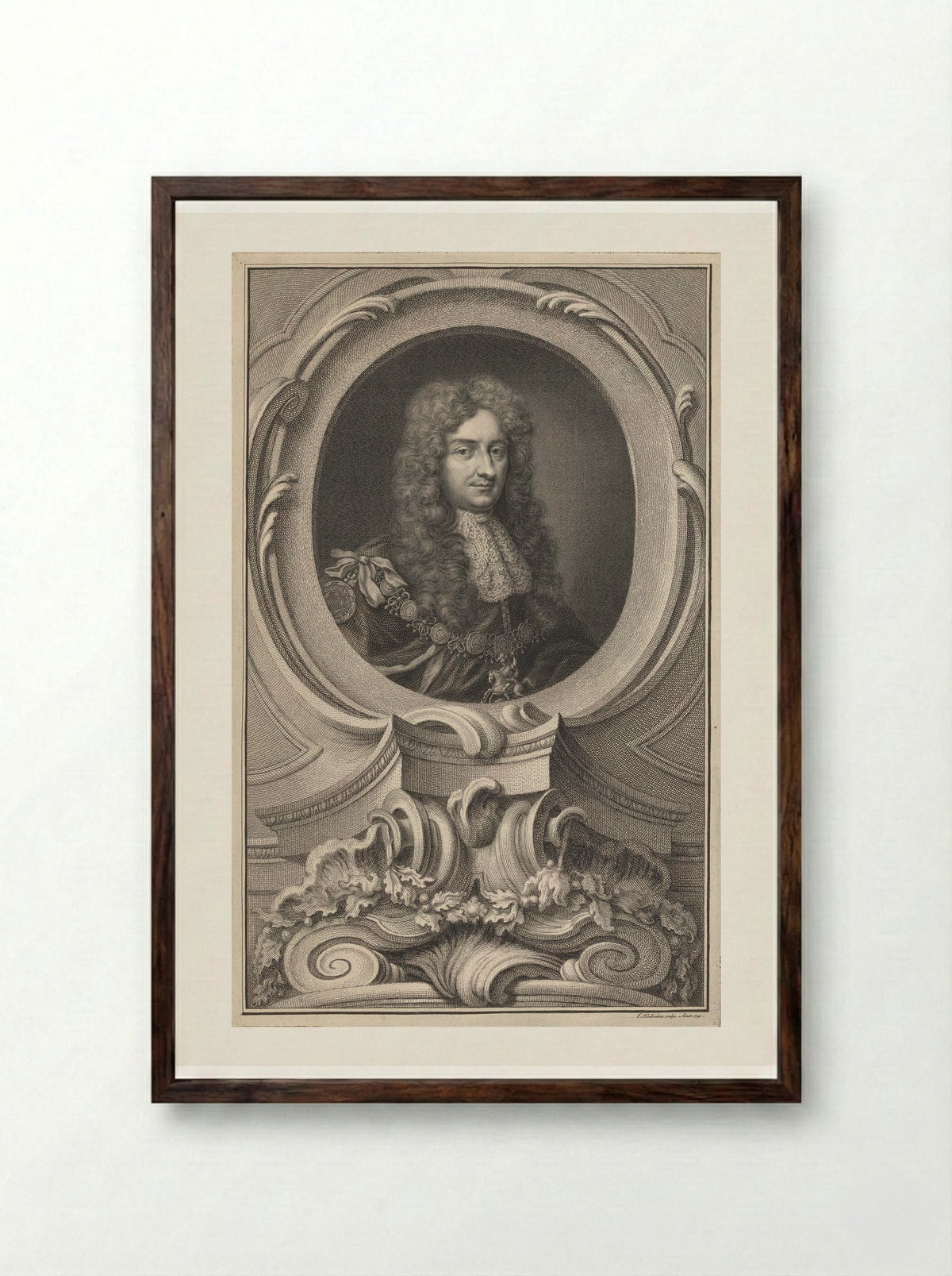 Laurence Hyde, Earl of Rochester - Jacobus Houbraken - Framed Print Dark Wood