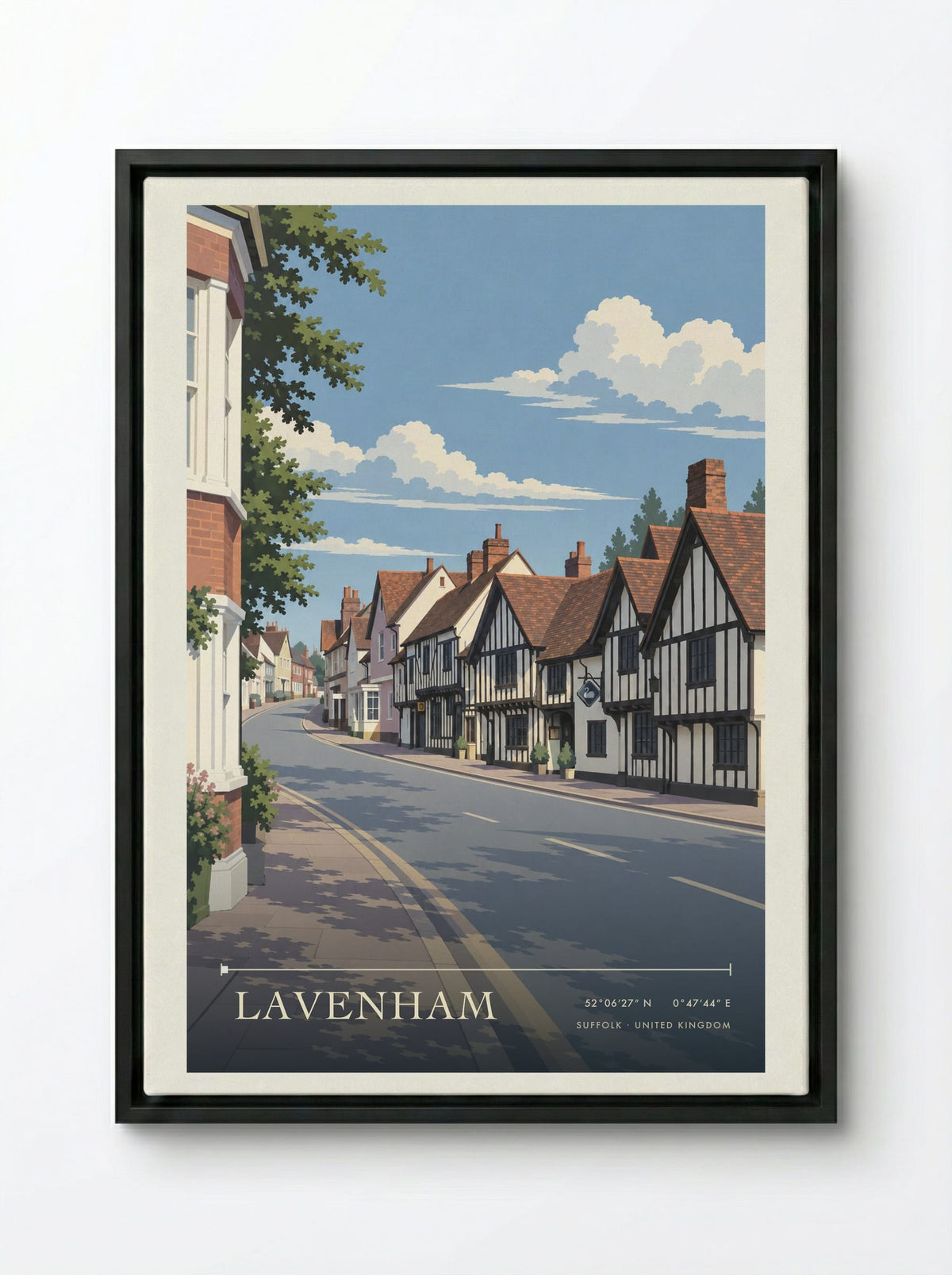 Lavenham, Suffolk | Travel Poster - Framed Canvas Black