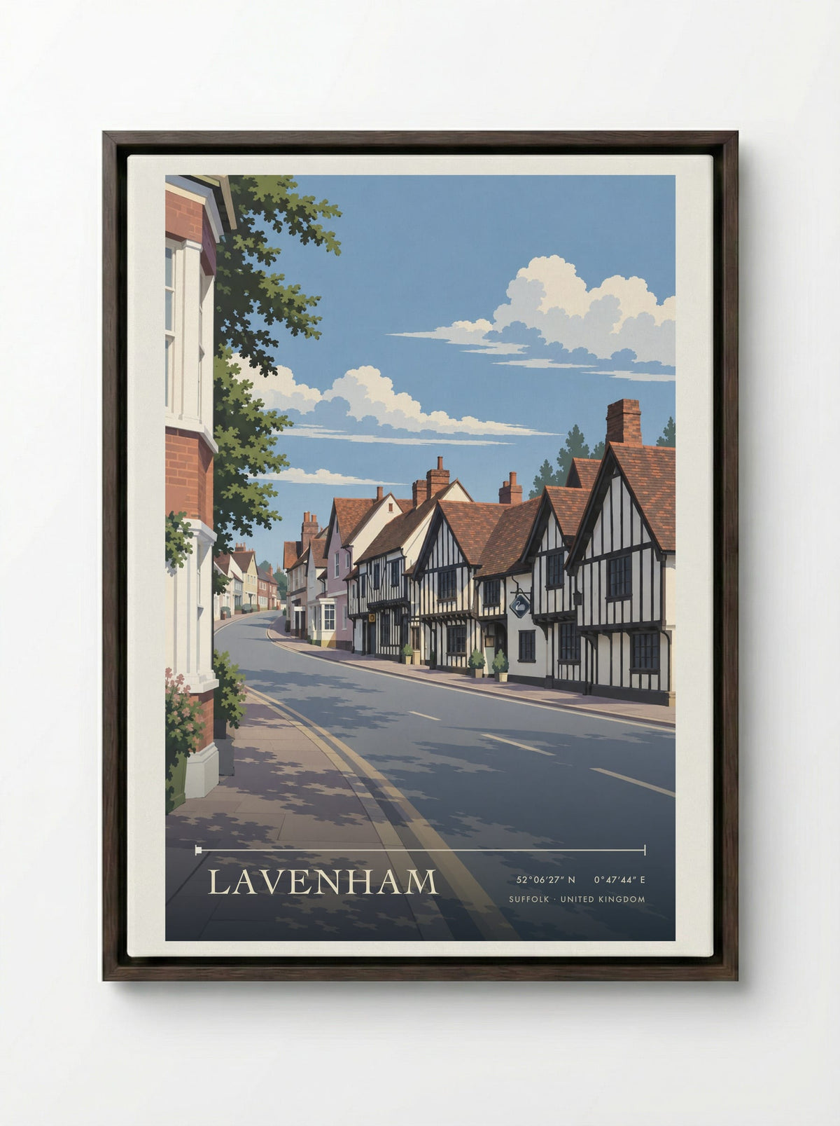 Lavenham, Suffolk | Travel Poster - Framed Canvas Dark Wood