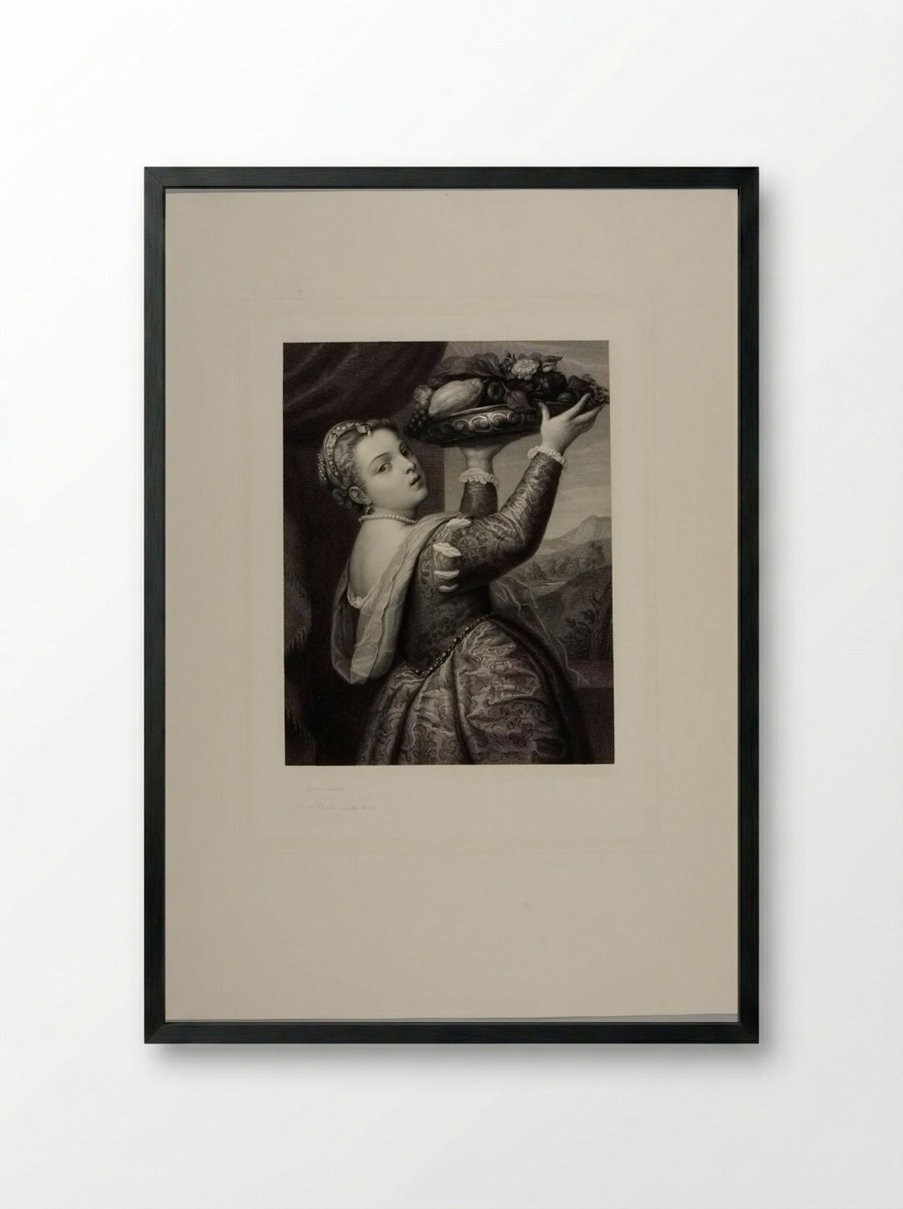 Lavinia, Titian's Daughter, Bearing a Dish of Fruit - Friedrich Eduard Eichens - Framed Print Black