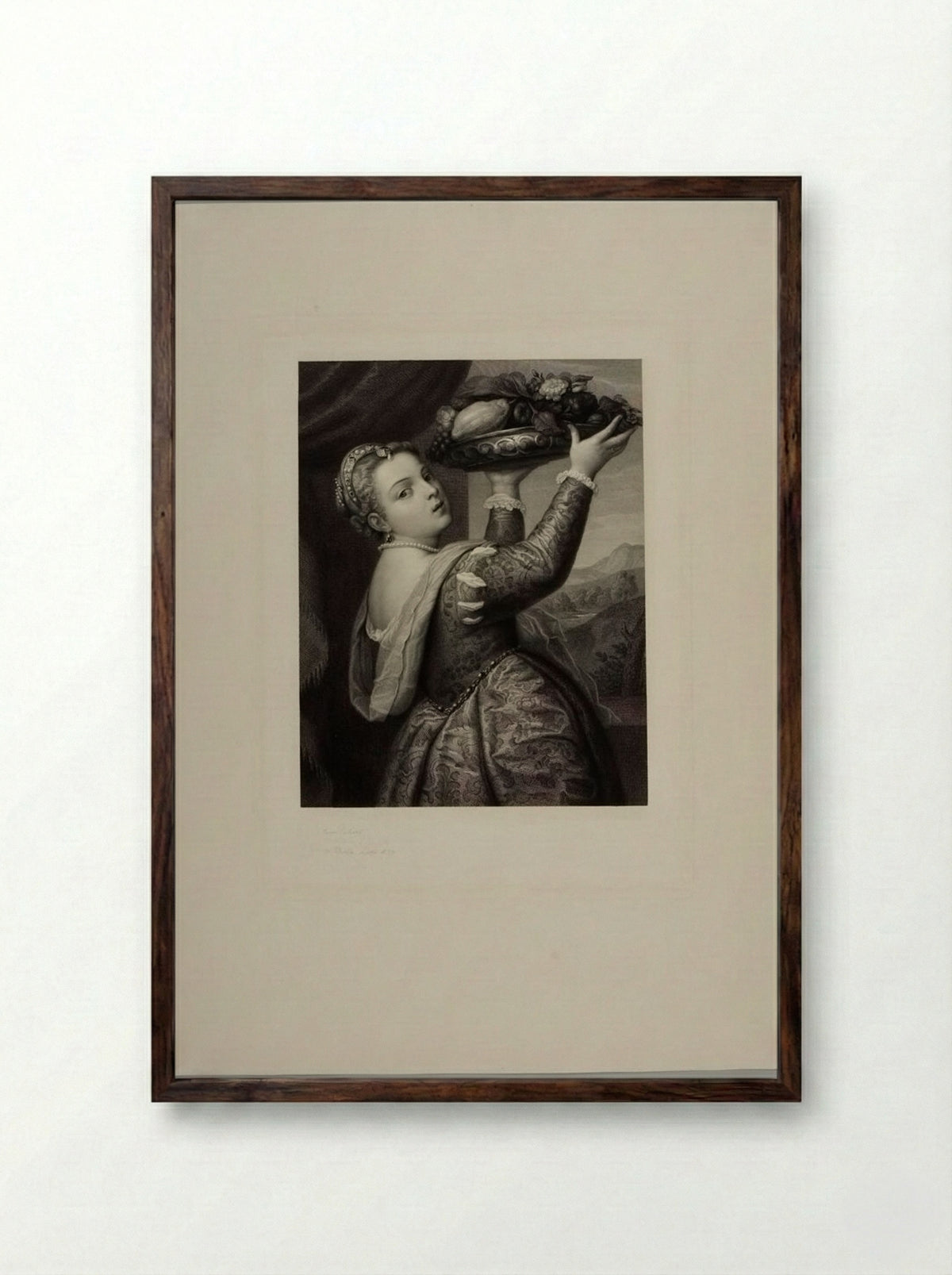 Lavinia, Titian's Daughter, Bearing a Dish of Fruit - Friedrich Eduard Eichens - Framed Print Dark Wood