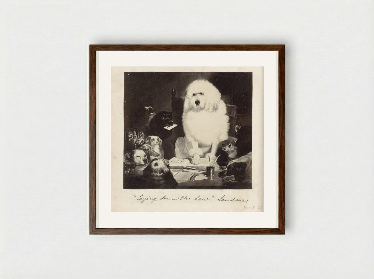 Laying Down the Law - Edwin Henry Landseer - Framed Print Dark Wood
