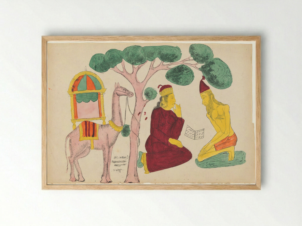 Layla Visiting Majnun in the Desert - Becharam Das Dutta - Framed Print Wood
