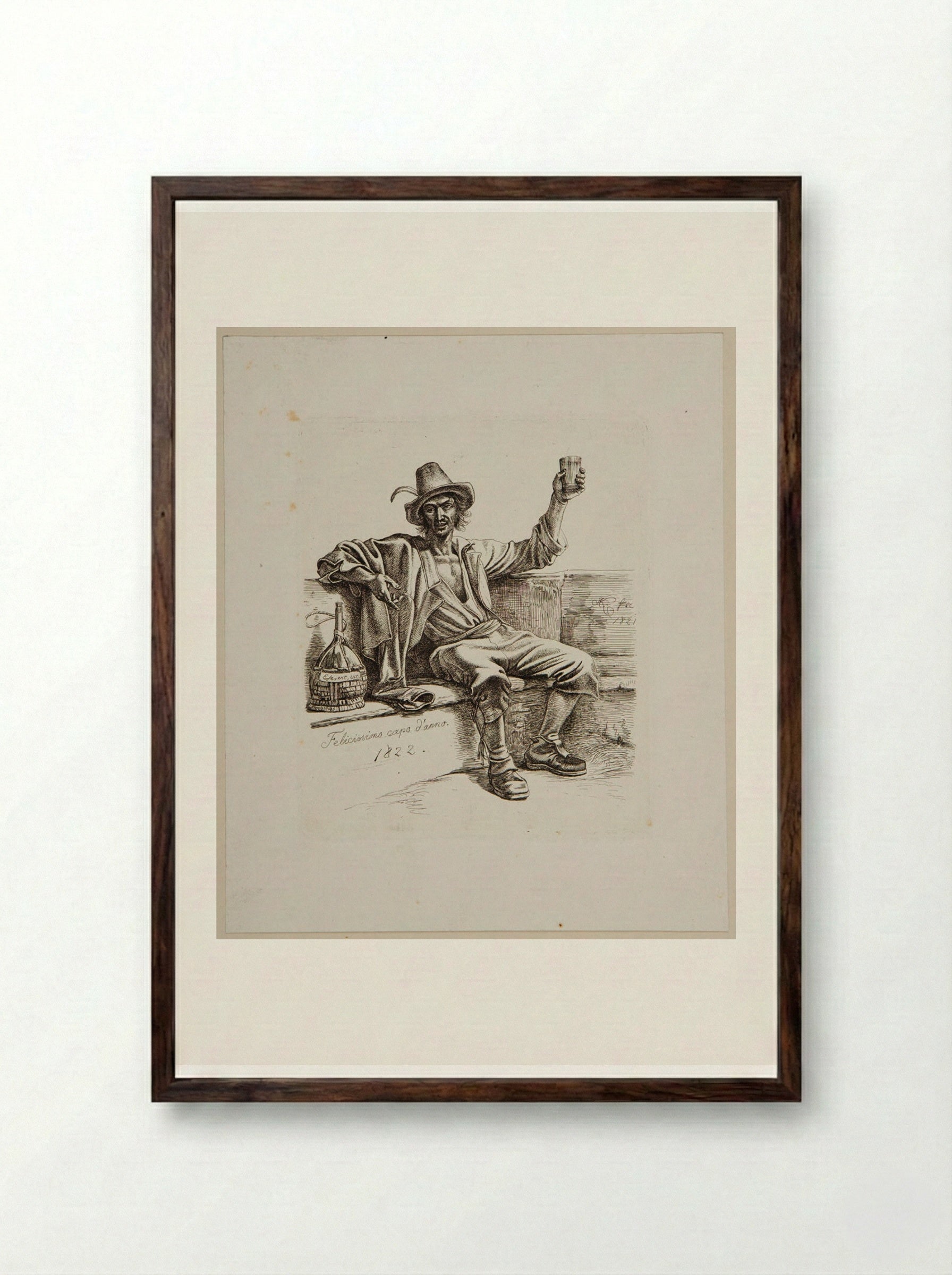 Lazzarone, est! est! - Johann Adam Klein - Framed Print Dark Wood