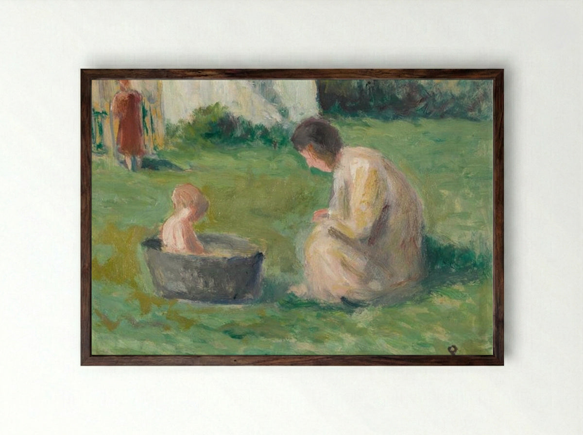 Le Bain Du Bébé - Maximilien Luce - Framed Print Dark Wood