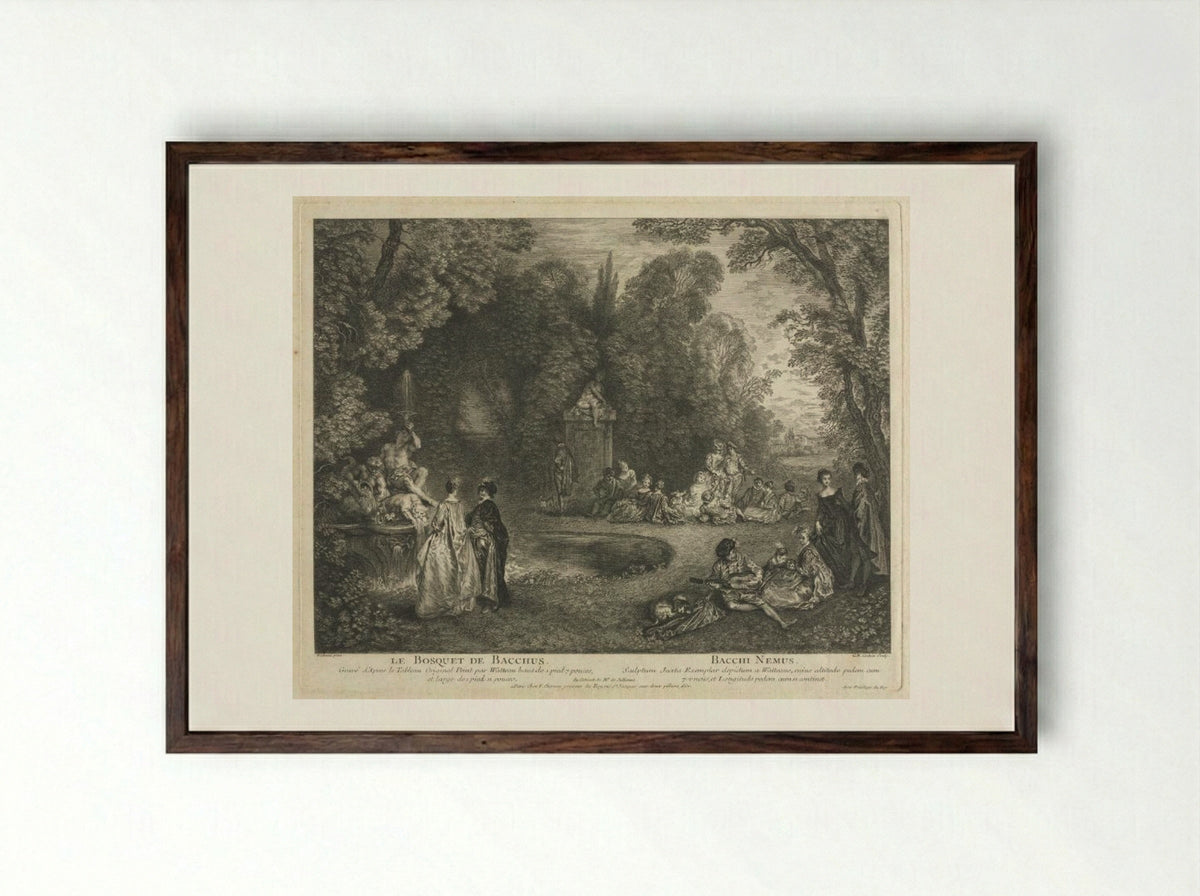 Le Bosquet de Bacchus - Charles-Nicolas Cochin - Framed Print Dark Wood