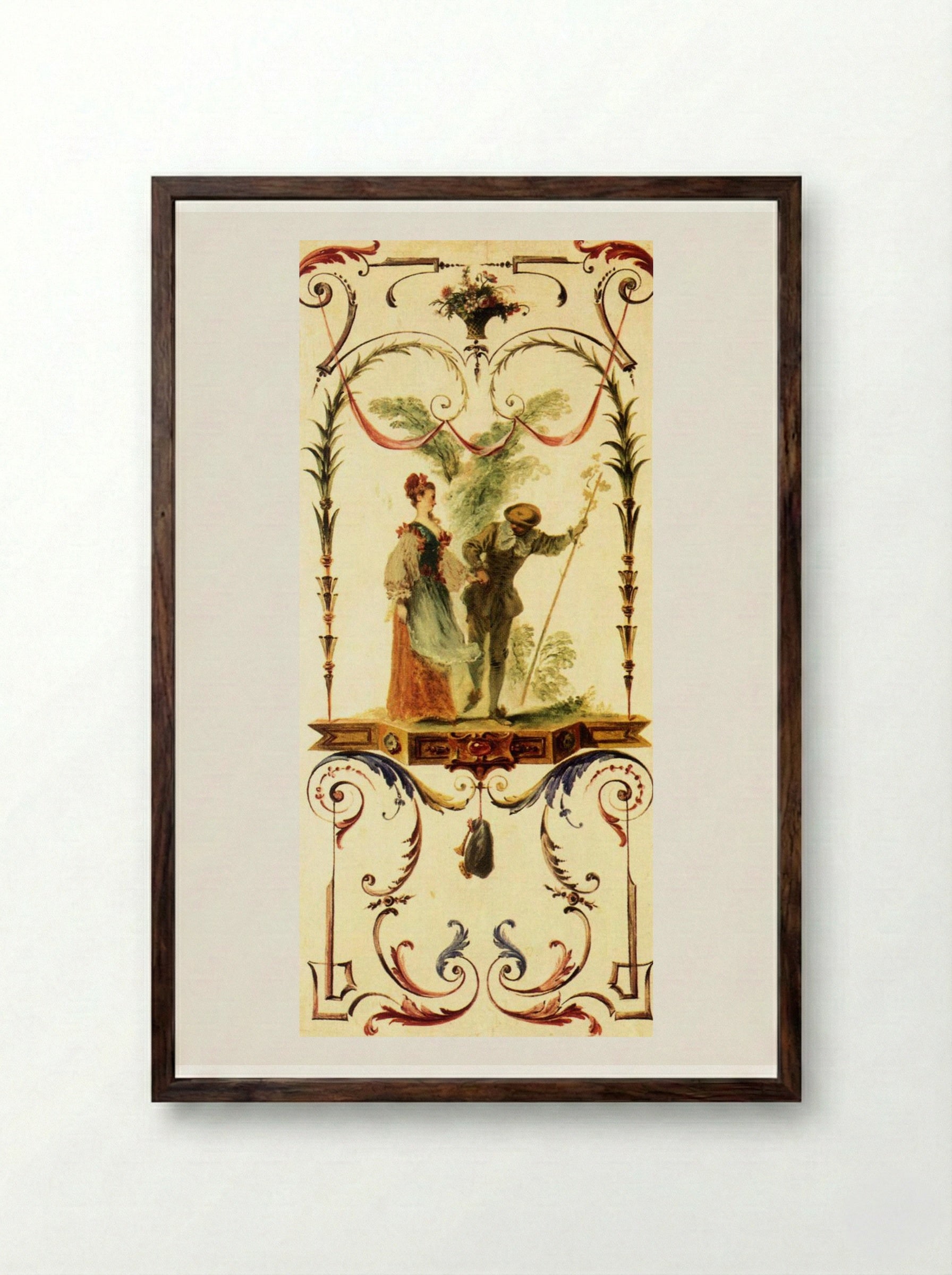 Le Cajoleur - Antoine Watteau - Framed Print Dark Wood