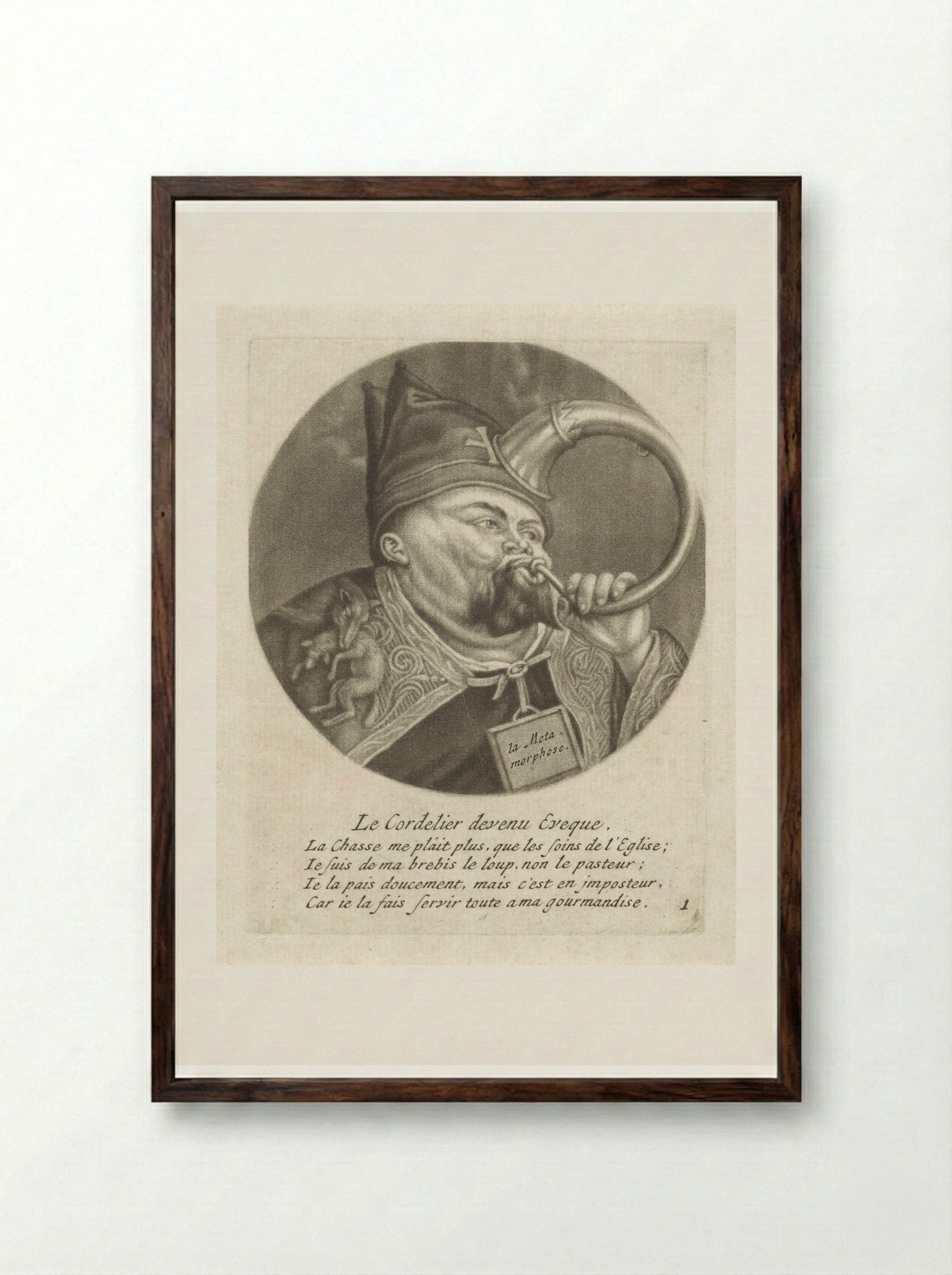 Le Cordelier devenu Eveque - Jacob Gole - Framed Print Dark Wood