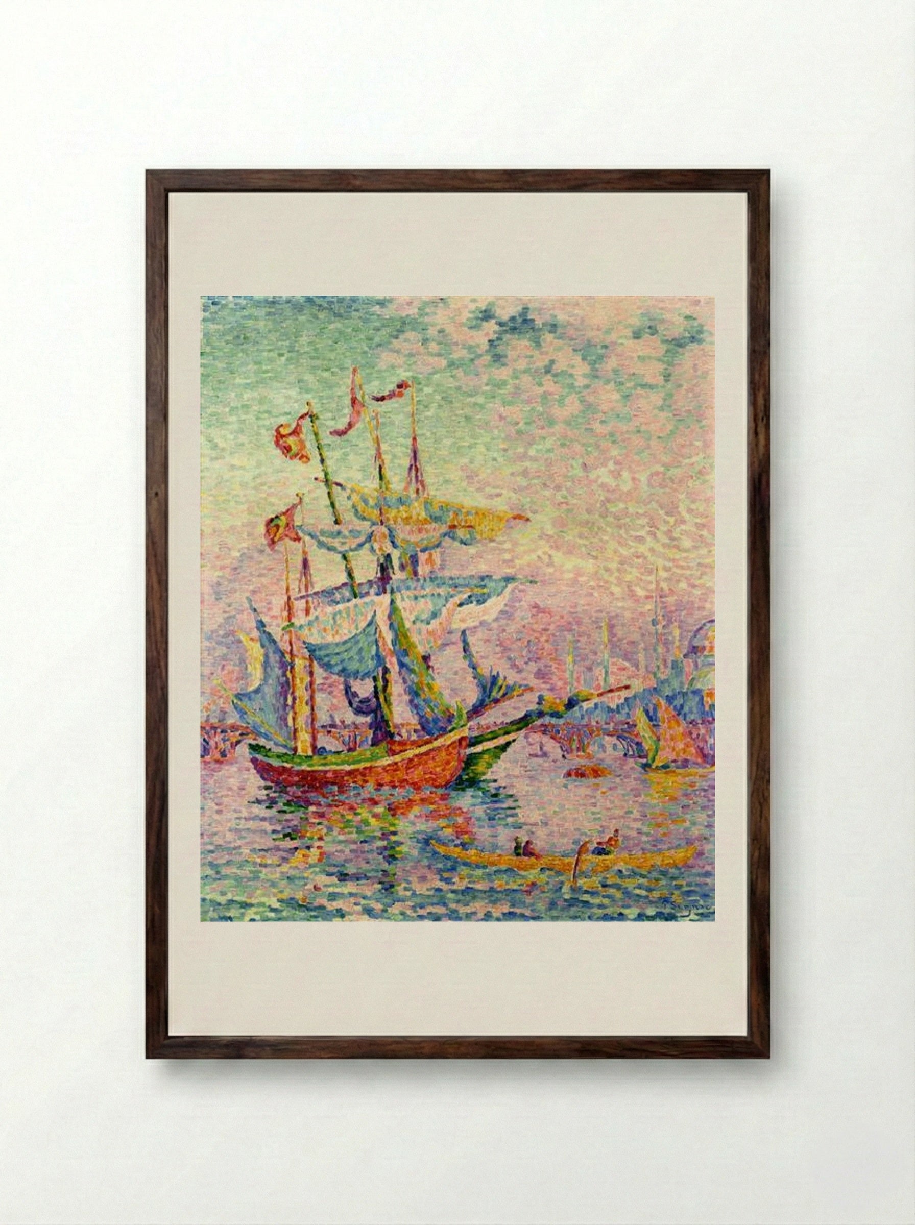 Le Corne d'Or, Le Pont - Paul Signac - Framed Print Dark Wood