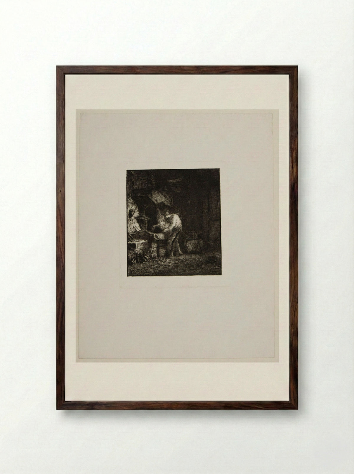 Le Forgeron - Charles-Émile Jacque - Framed Print Dark Wood