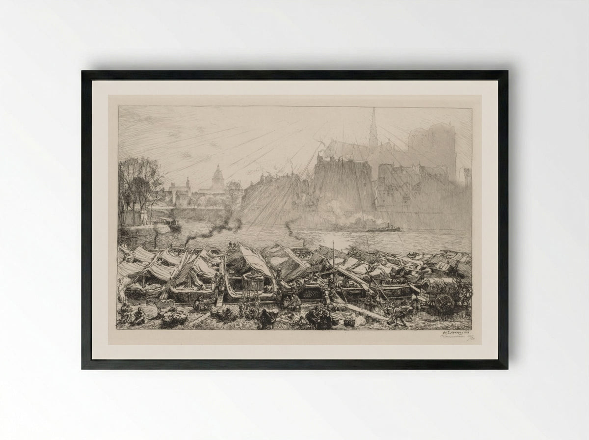 Le Grande Marché aux Pommes - Auguste Louis Lepère - Framed Print Black