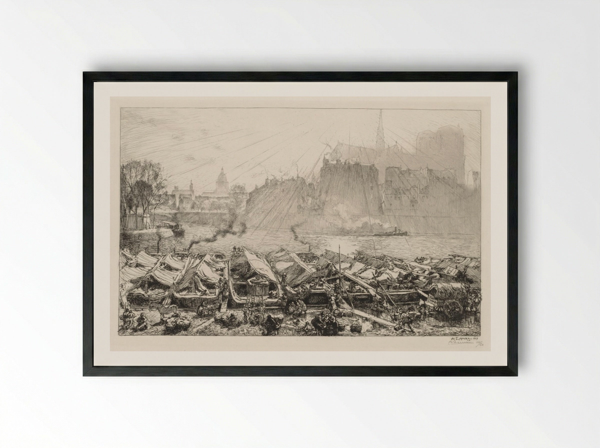 Le Grande Marché aux Pommes - Auguste Louis Lepère - Framed Print Black