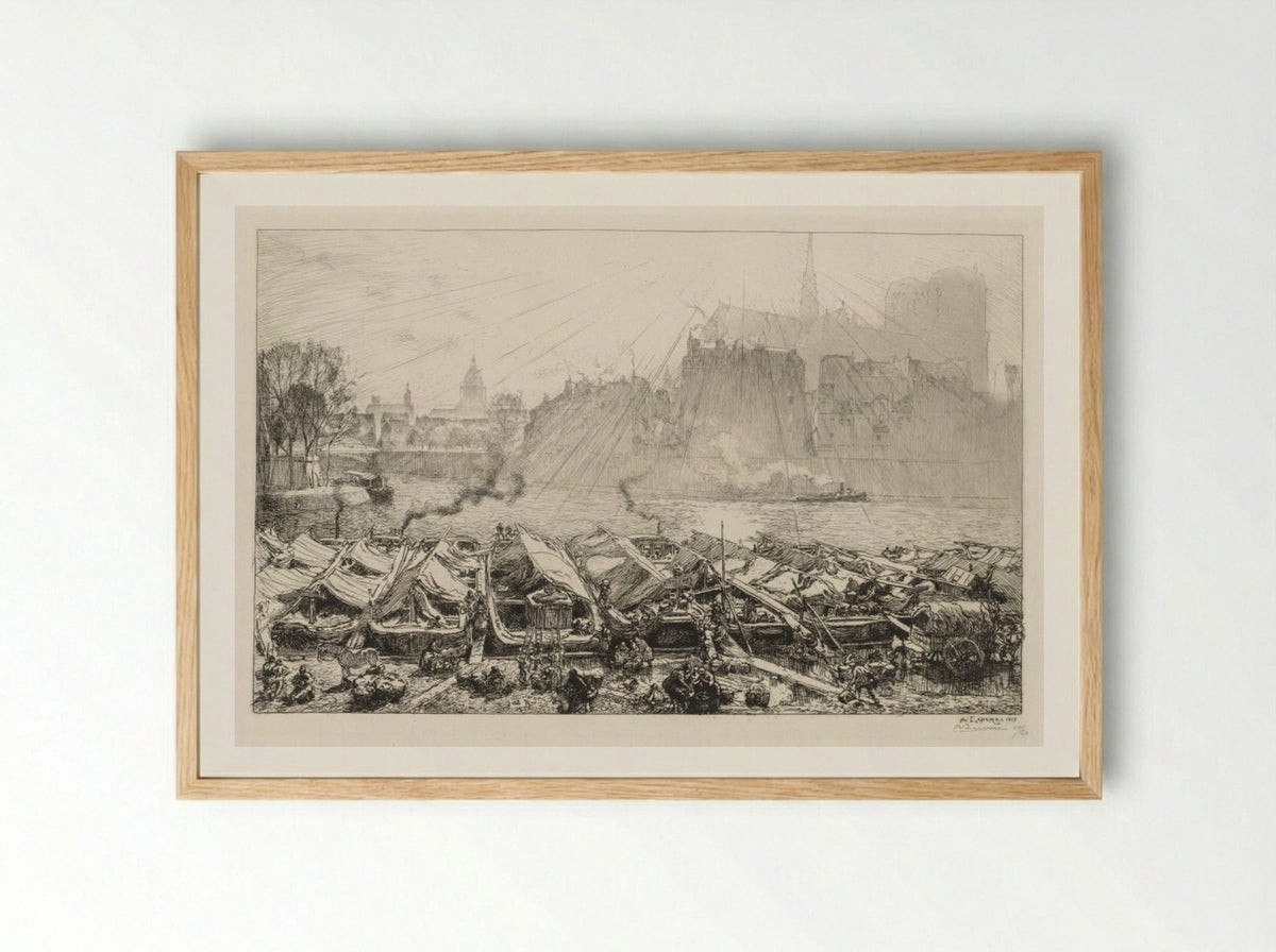 Le Grande Marché aux Pommes - Auguste Louis Lepère - Framed Print Wood