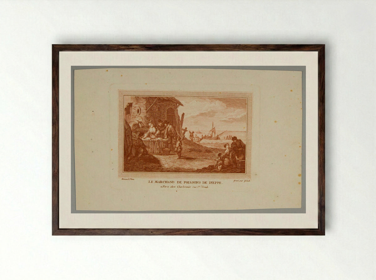 Le Marchand de Poissons de Dieppe - Gleich - Framed Print Dark Wood