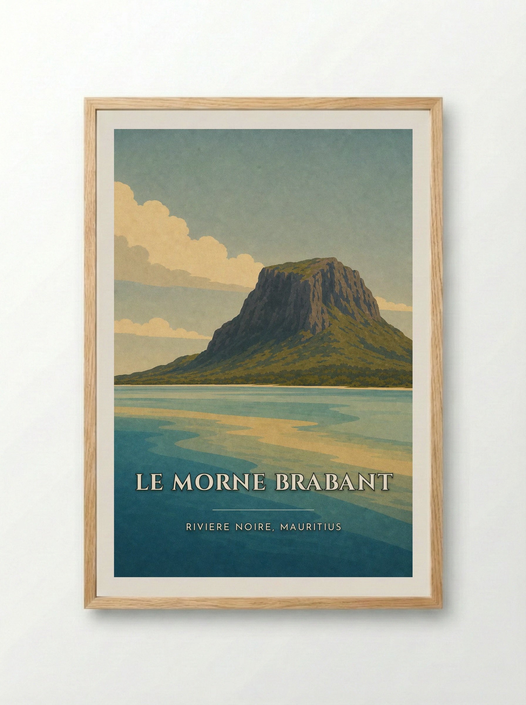 Le Morne Brabant Travel Poster Artwork - Framed Print Wood