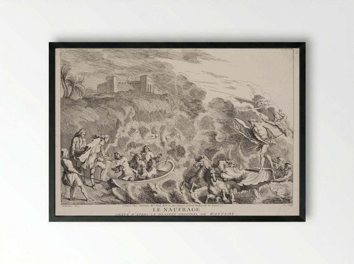 Le Naufrage - Anne Claude de Thubières, comte de Caylus - Framed Print Black