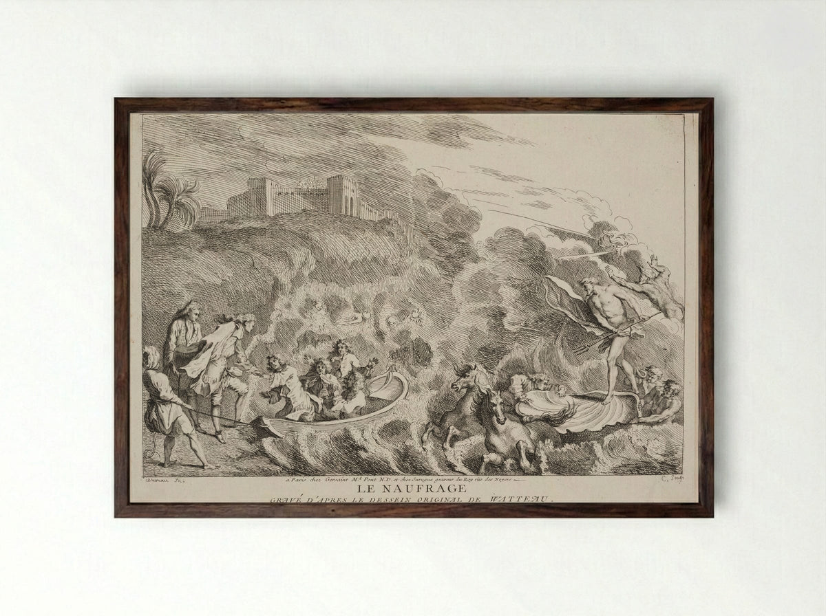 Le Naufrage - Anne Claude de Thubières, comte de Caylus - Framed Print Dark Wood