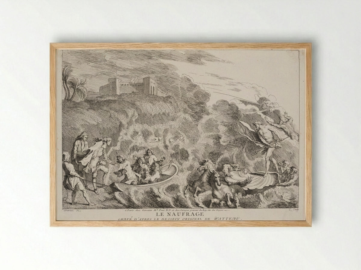 Le Naufrage - Anne Claude de Thubières, comte de Caylus - Framed Print Wood