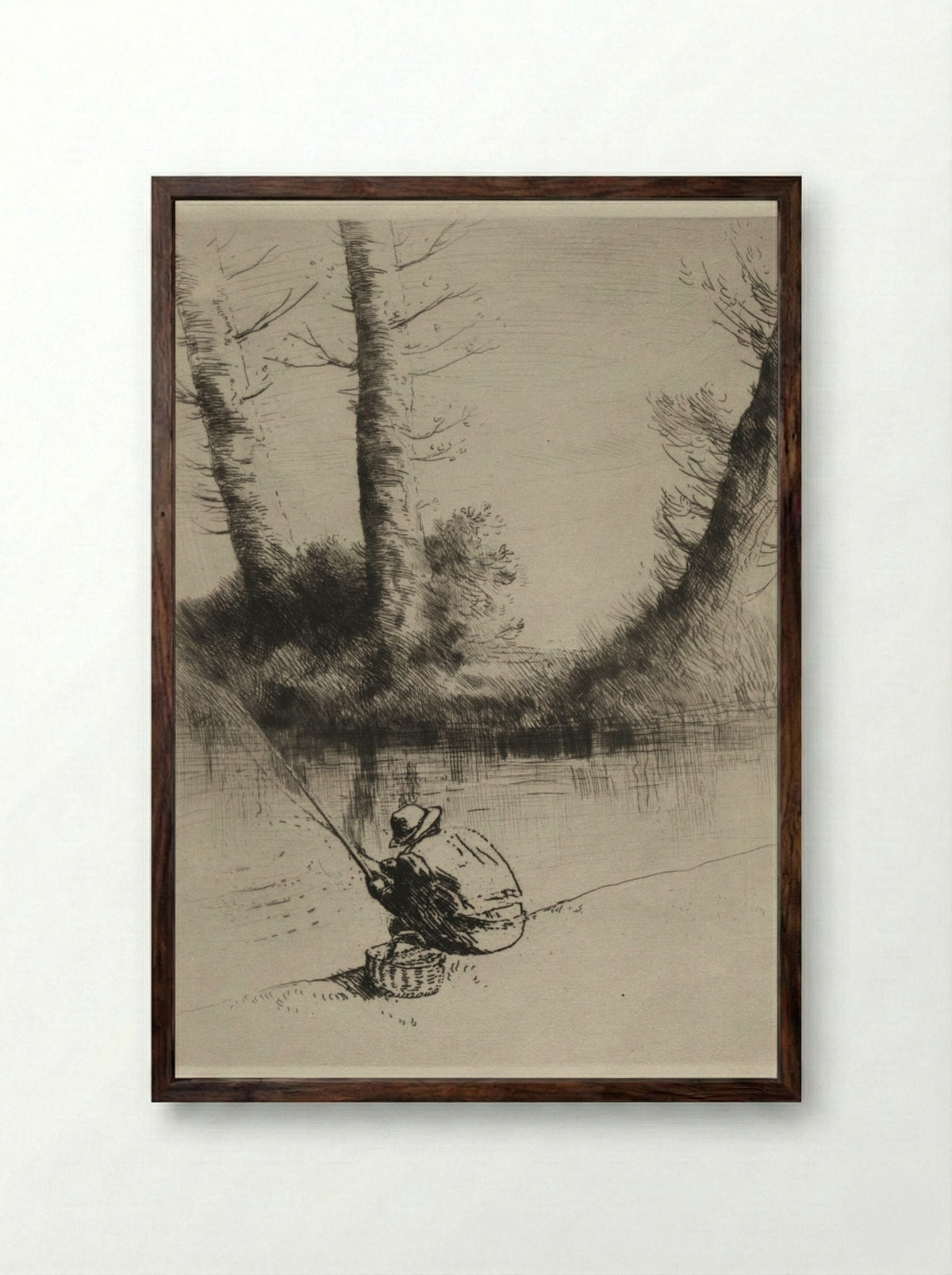 Le Pêcheur à la Ligne - Alphonse Legros - Framed Print Dark Wood