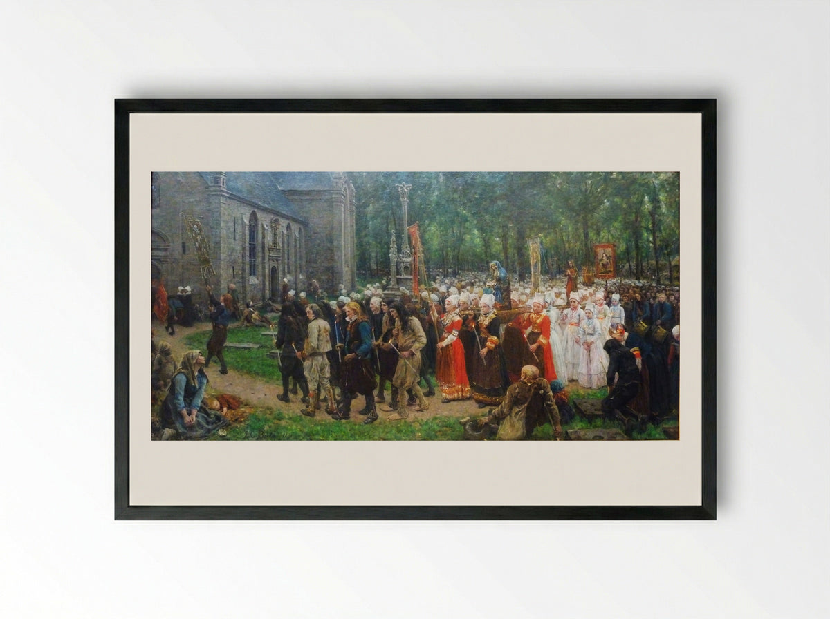 Le Pardon de Kergoat - Jules Breton - Framed Print Black
