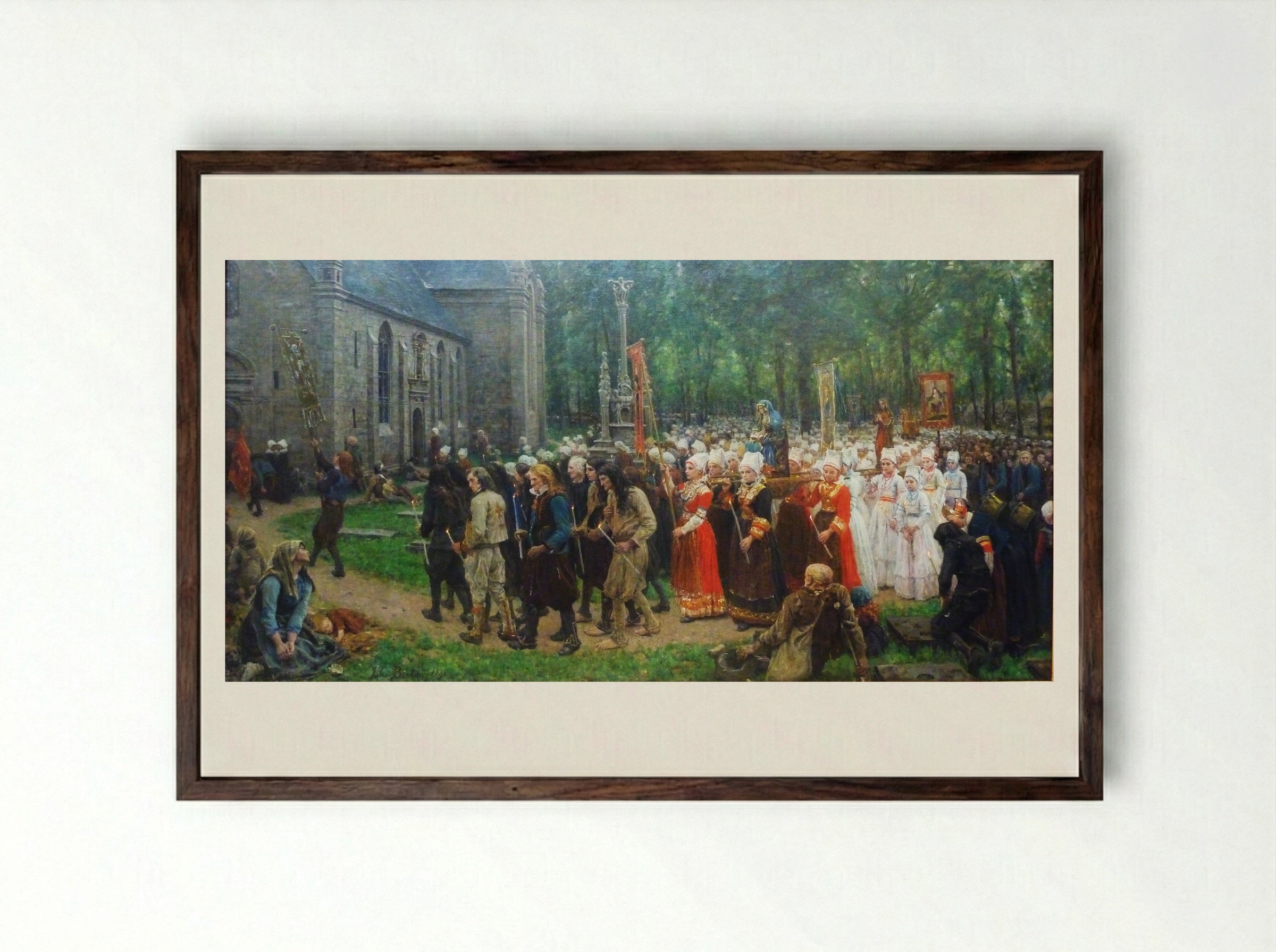 Le Pardon de Kergoat - Jules Breton - Framed Print Dark Wood