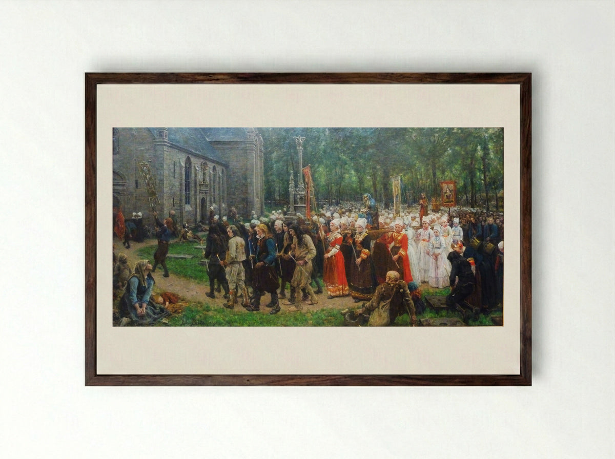 Le Pardon de Kergoat - Jules Breton - Framed Print Dark Wood
